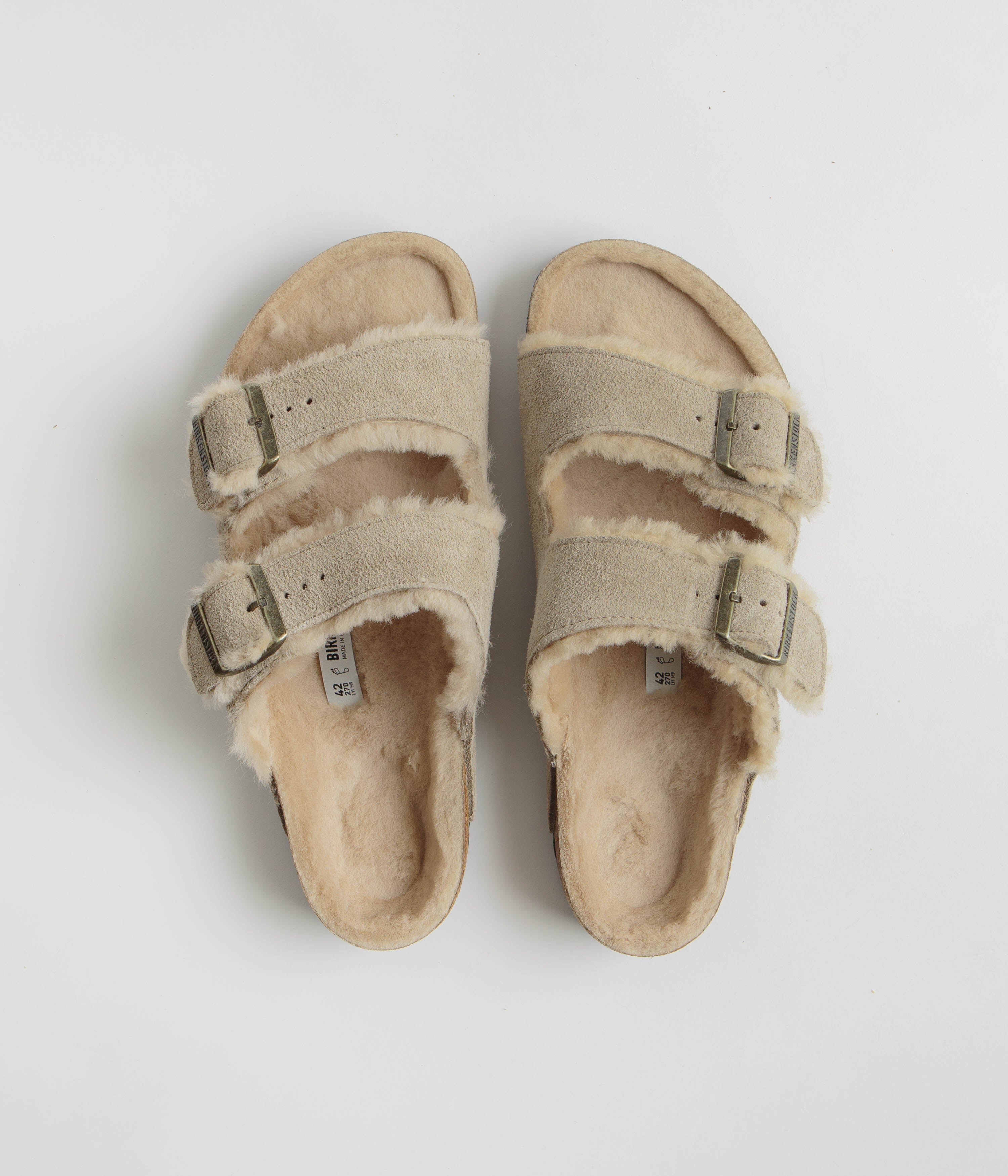 Birkenstock Arizona Shearling Sandals for Women & Men - Comfortable Taupe Suede Footbed - Perfect for Casual Wear, Travel & Home Relaxation