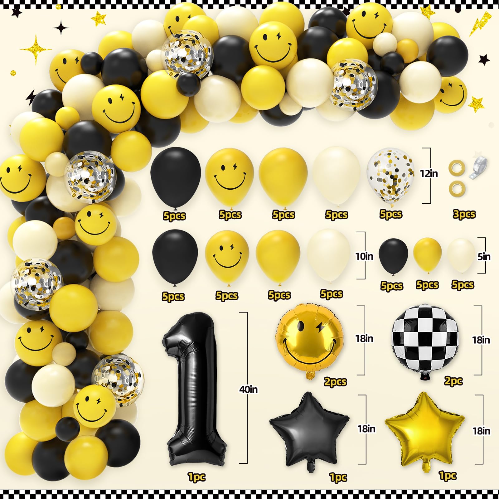 Lightning Bolt 1st Birthday Party Decorations Set - Backdrop, Balloons Arch, High Chair Banner & Gift Box | Gender Neutral Baby Boy & Girl First Birthday Theme | Perfect for Cake Smash Photos & Milestone Celebrations