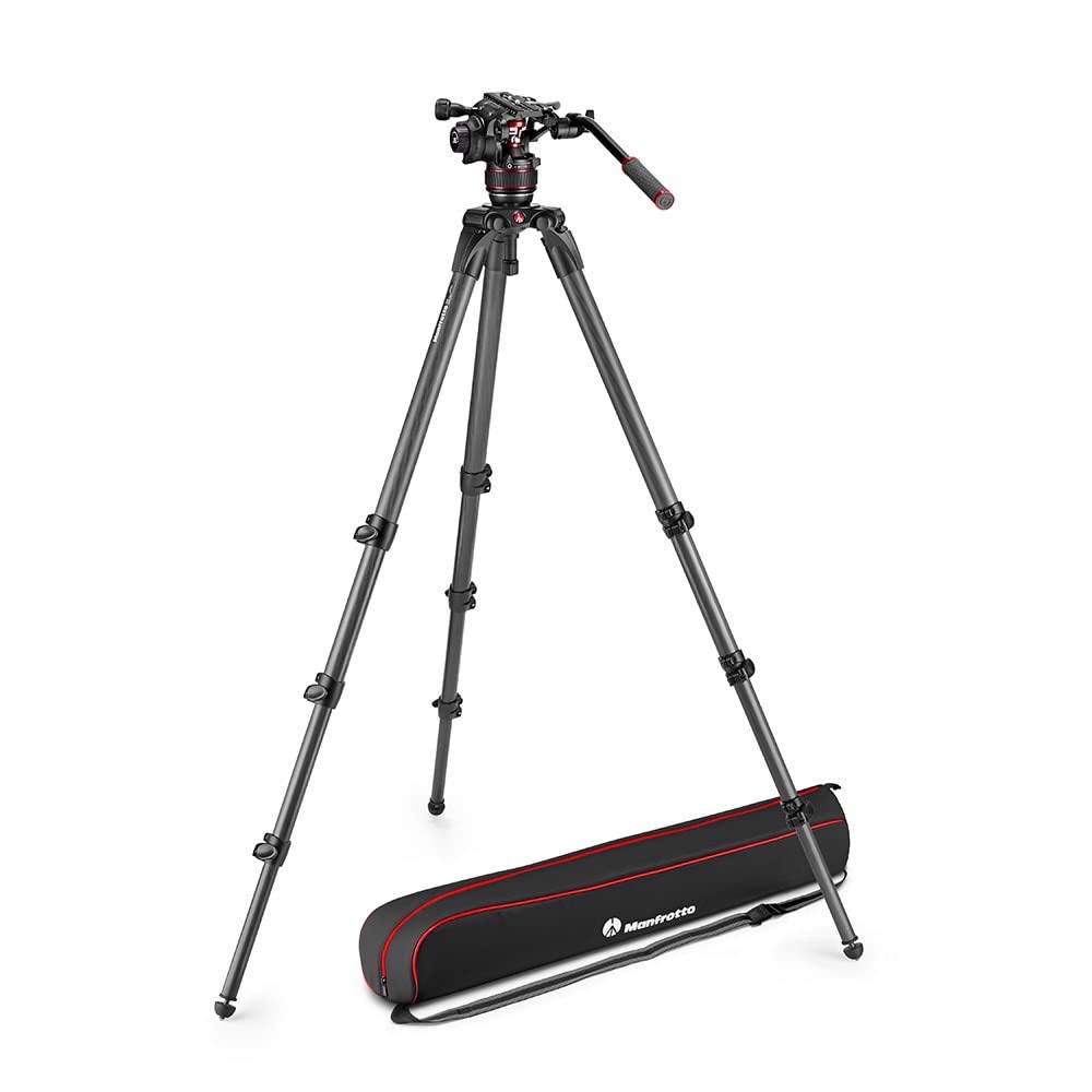 Manfrotto Nitrotech 608 Fluid Video Tripod Head with Carbon Fiber Legs - Professional DSLR, Mirrorless & Cinema Camera Support (14kg Payload) - Perfect for Film Production, Live Streaming & Outdoor Videography