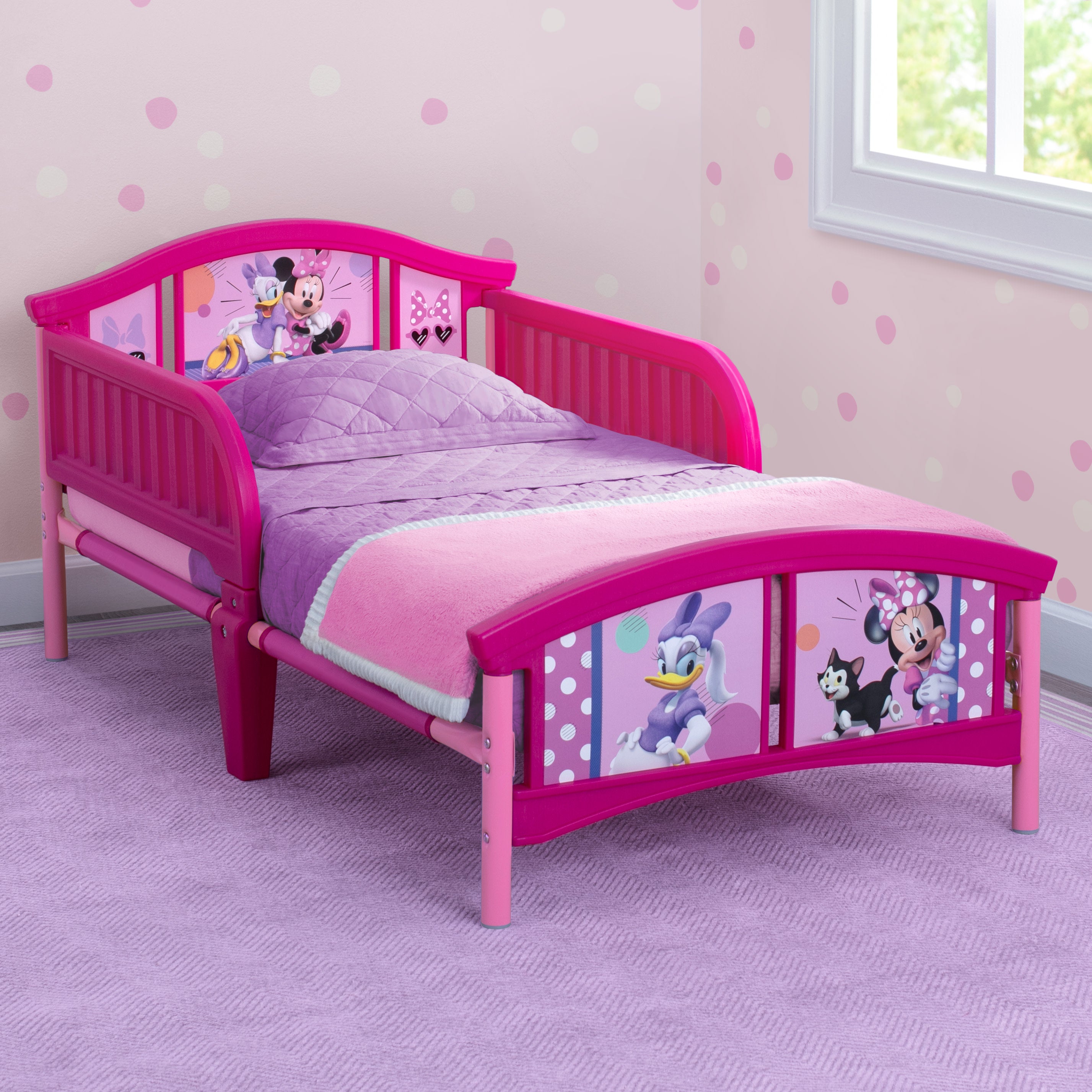 Minnie Mouse Themed Plastic Toddler Bed for Kids - Disney Princess Style Bed Frame for Girls Room Decor | Perfect for Daycare, Nursery, or Toddler Bedroom