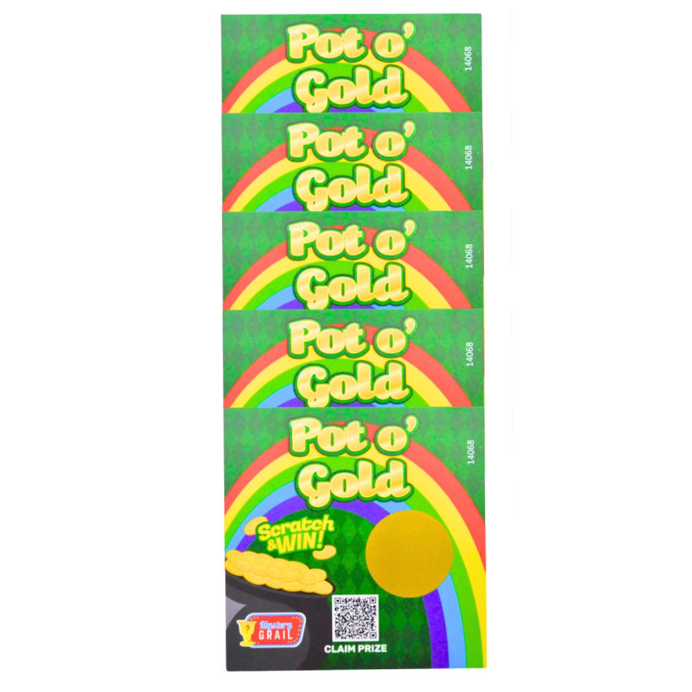 5 Pack Pot O' Gold Mystery Scratch Cards - Fun St. Patrick's Day Party Favors & Lucky Prizes for Adults & Kids - Perfect for Irish-Themed Events, Birthday Games & Casino Night Entertainment