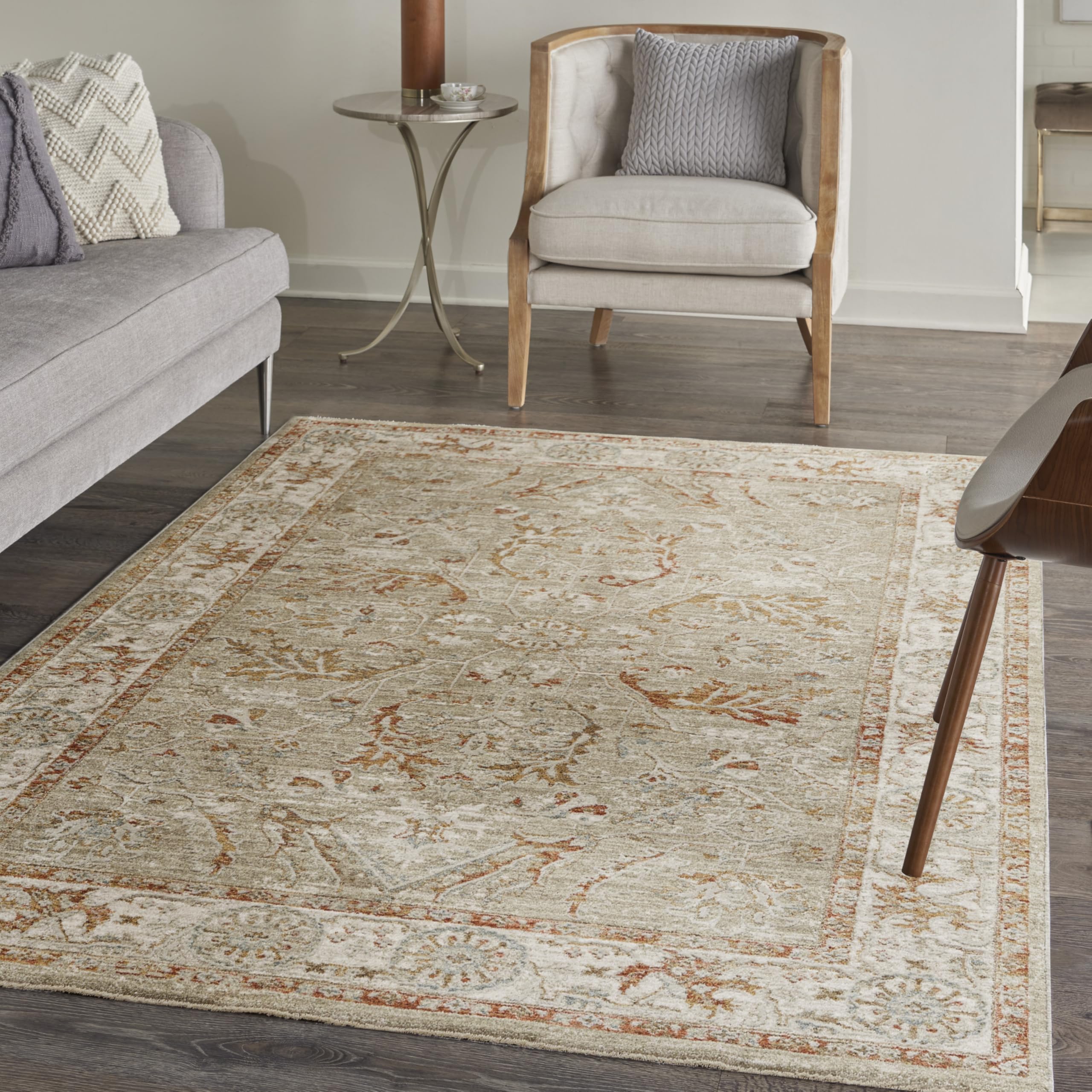 Nourison Asher Sage Ivory 4' x 6' Area Rug - Easy Clean, Non-Shedding, Stain Resistant - Perfect for Bedroom, Living Room, Dining Room & Kitchen Decor | Soft & Durable for High Traffic Areas