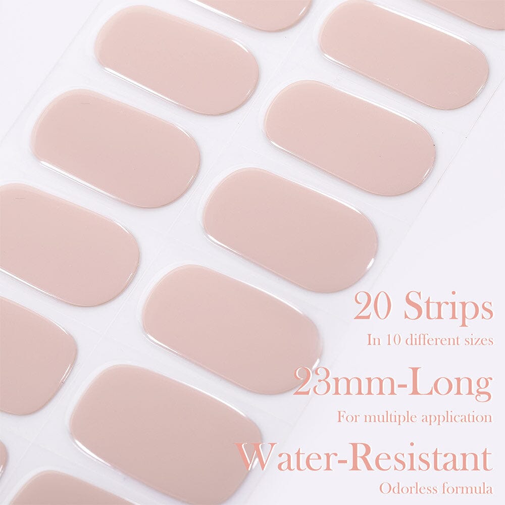 20 Tips Nude Semi Cured Gel Nail Strips - Long Lasting DIY Manicure Kit for Natural Look | Perfect for Home Salon, Parties & Special Occasions