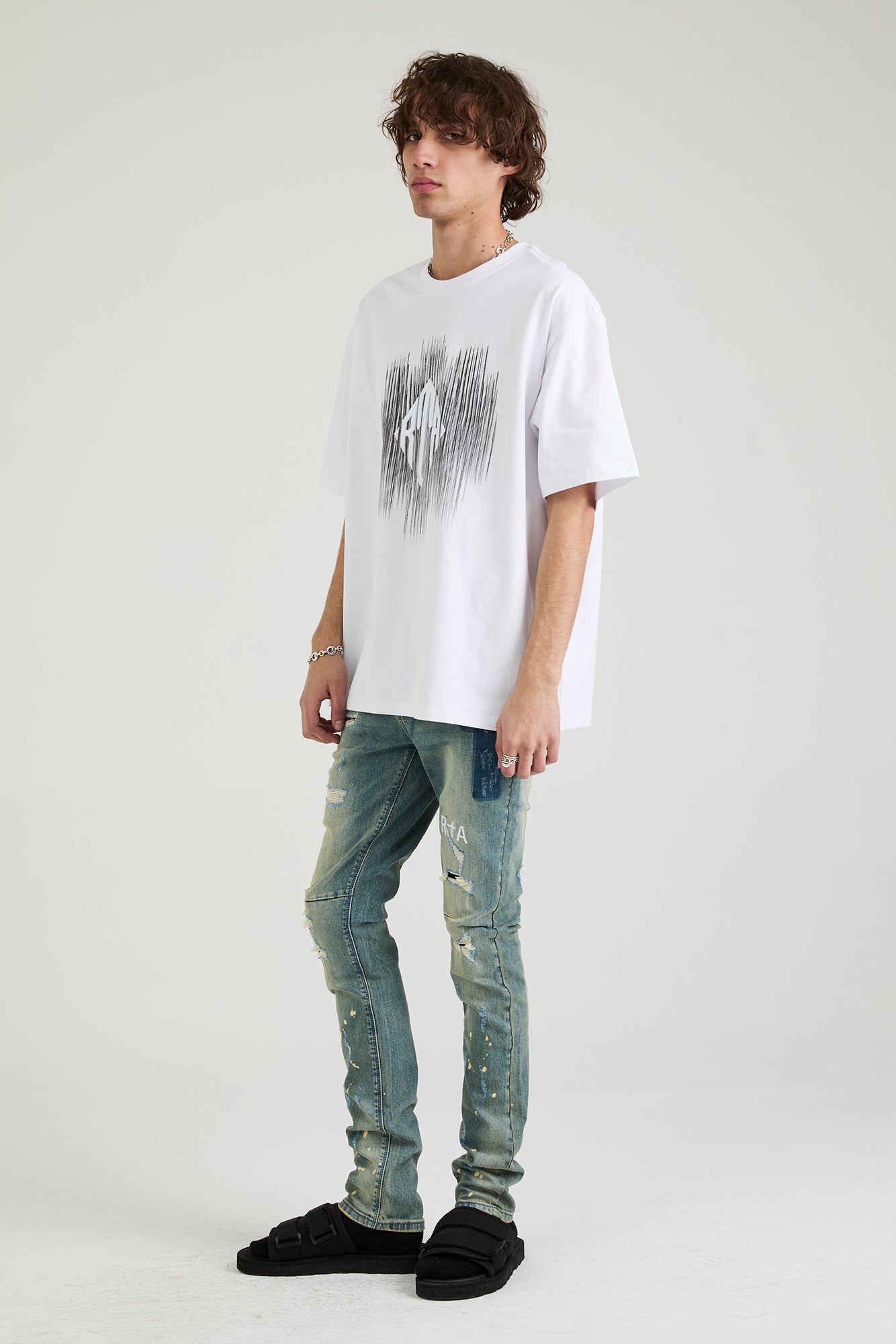 Colin Oversized Short Sleeve Tee - White Etched Monogram Cotton T-Shirt for Men | Casual Streetwear & Summer Outfit Essential