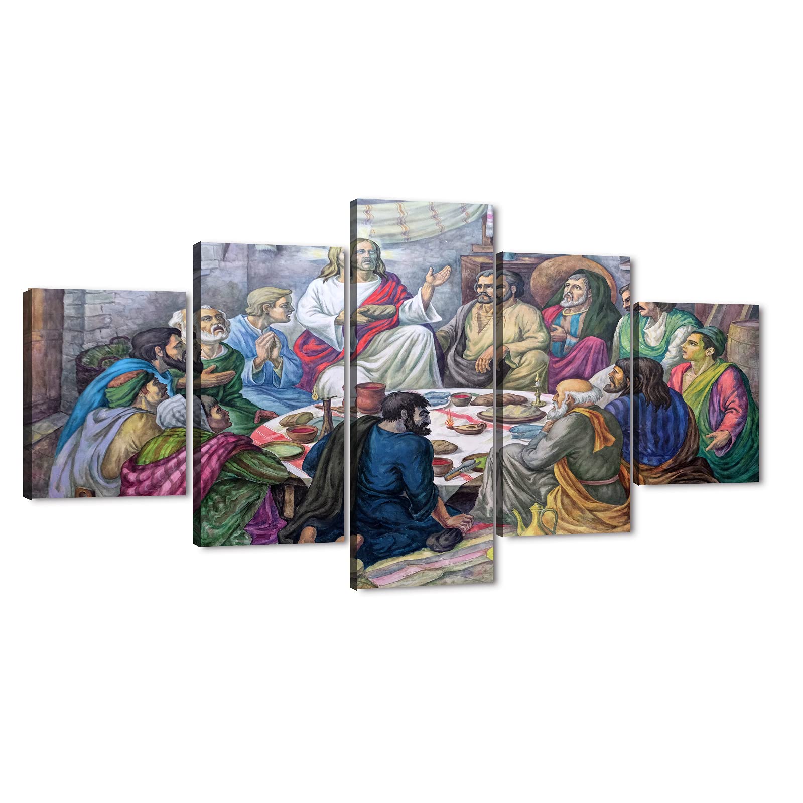 TIMUBA 5-Piece Last Supper Canvas Wall Art Set - Jesus Christ Religious Painting (60x32 Inches) for Dining Room & Living Room Decor - Christian Home Wall Art for Church, Office & Gift Giving