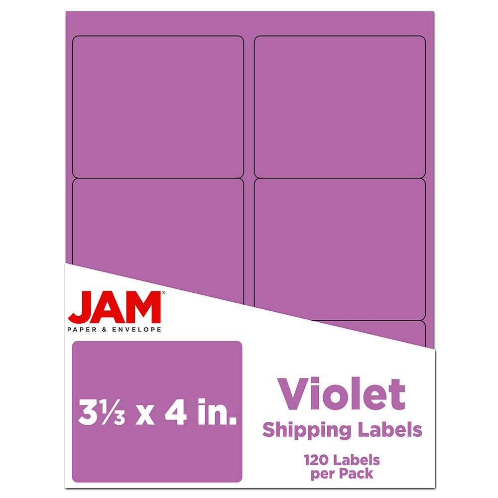 JAM PAPER Shipping Address Labels - Large 3 1/3 x 4 Inches - Violet Purple - 12 Packs of 120 Labels - Perfect for Mailing, Packages, and Business Shipping Needs