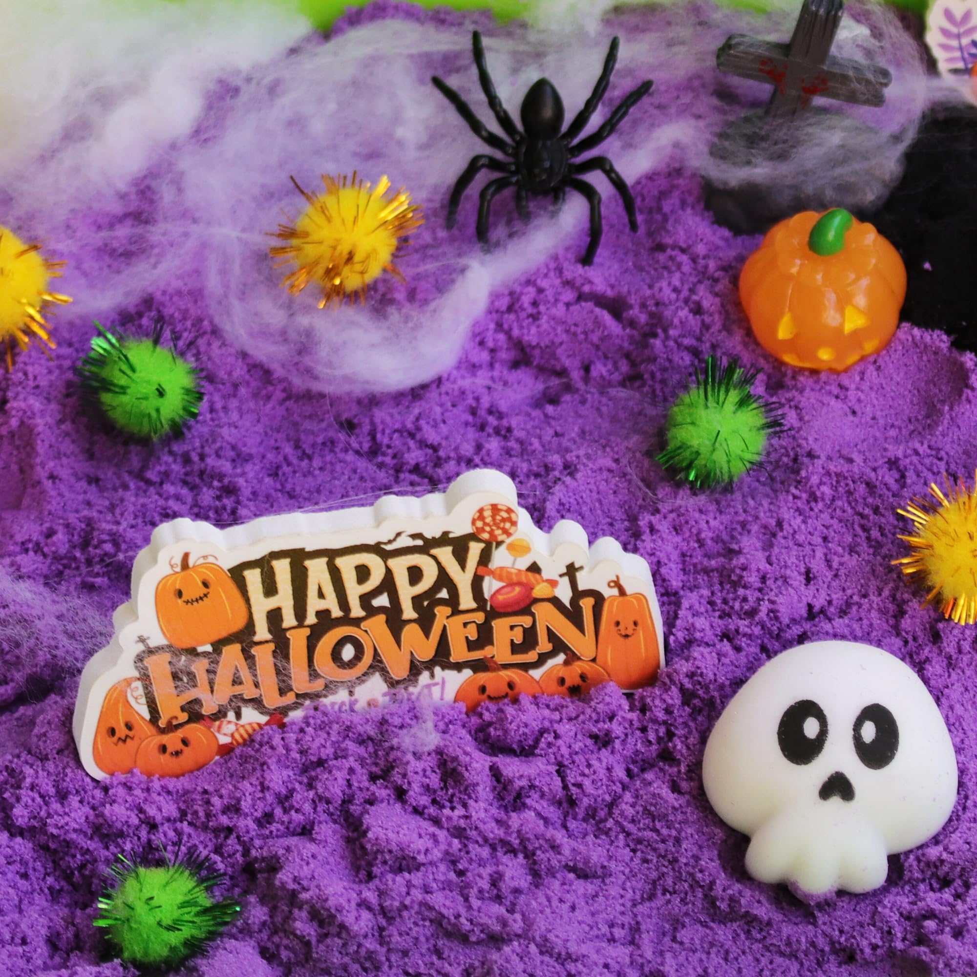 Halloween Sensory Bin for Kids - Halloween Sensory Toys with Play Sand for Toddlers Boys & Girls Ages 3-8 - Halloween Arts & Crafts Kit & Educational Gift for Preschoolers - Perfect for Sensory Play, Halloween Party Favors & Classroom Activities