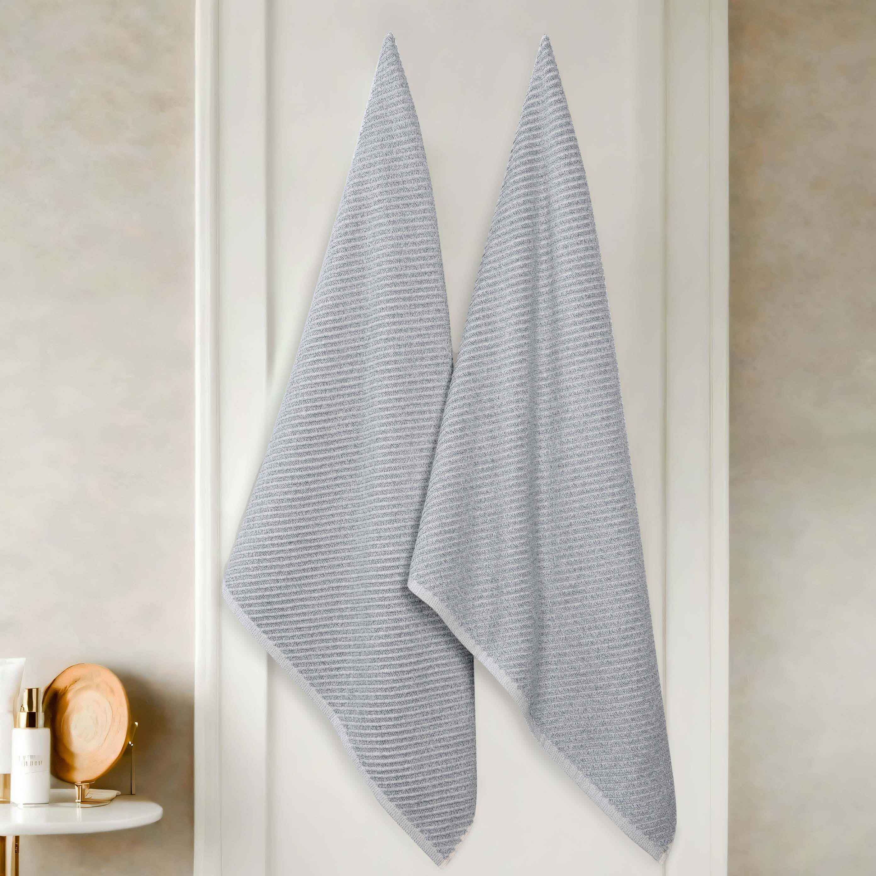 Amelia Cotton Blend Diagonal Stripes Bath Towels Set of 2 - Ultra Soft & Absorbent Large Bath Sheets for Spa, Beach & Luxury Bathroom Decor