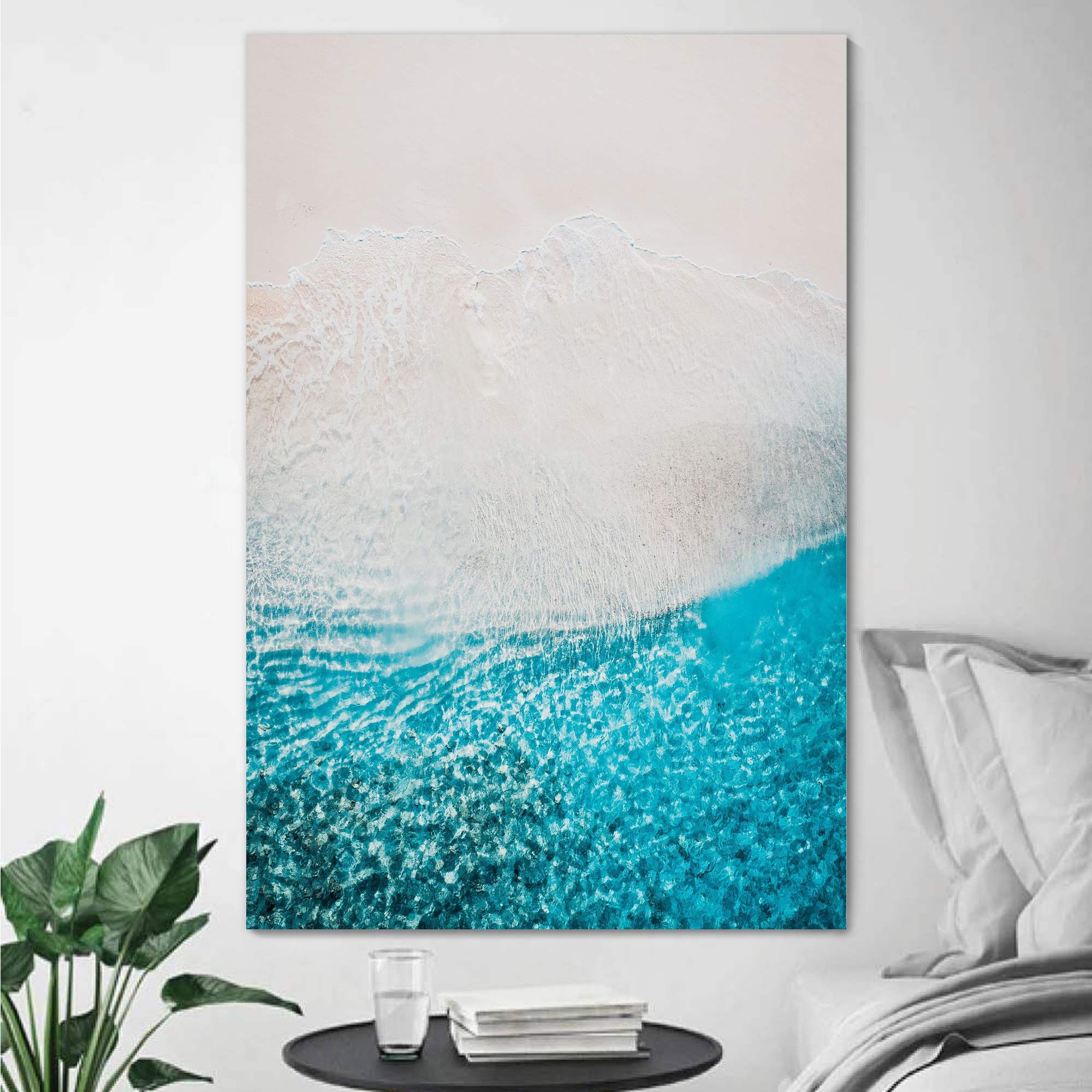 SIGNWIN Coastal Aerial View Beach Canvas Wall Art - 32x48 Inches Blue Ocean Photography for Living Room, Bedroom & Office Decor - Relaxing Seascape Print for Home & Office
