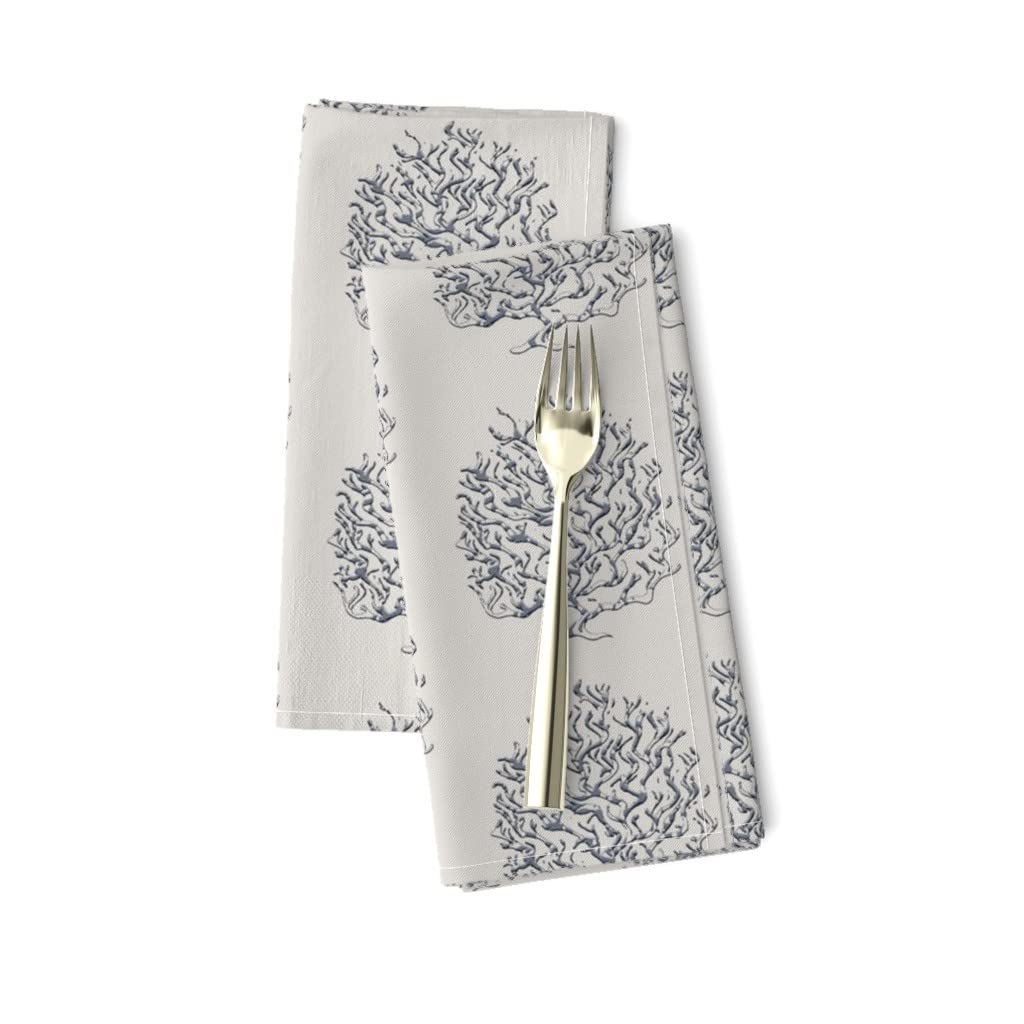Premium Linen Cotton Canvas Dinner Napkins Set of 2 - Black Coral Nautical Beach House Vintage Coastal Print | Eco-Friendly Reusable Cloth Napkins for Dining, Parties & Coastal Home Decor