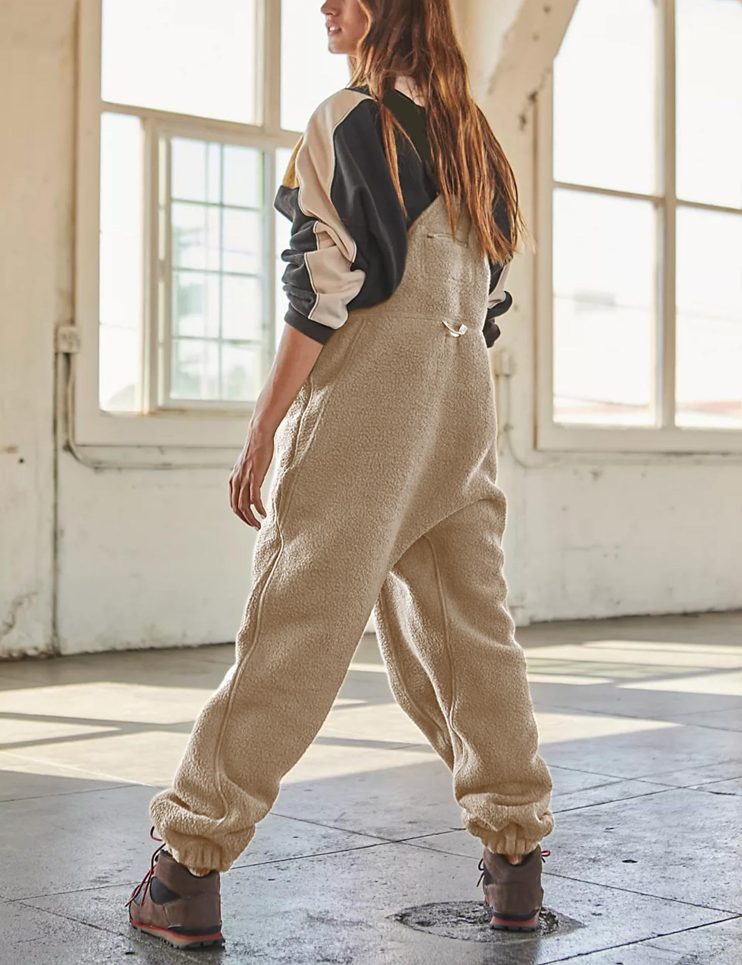 Yoeasy Women's Fleece Overalls - Sleeveless Winter Jumpsuit with Adjustable Straps & Pockets | Warm Fuzzy Bib Overalls for Casual Wear, Lounge, Outdoor Activities