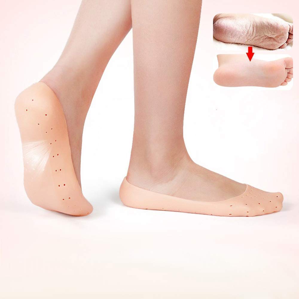 Full Length Silicone Foot Protector Moisturizing Socks for Dry Cracked Feet & Heel Pain Relief - Breathable Anti-Slip Heel Pads for Overnight Foot Care - Perfect for Sleeping, Pedicures & Diabetic Foot Therapy