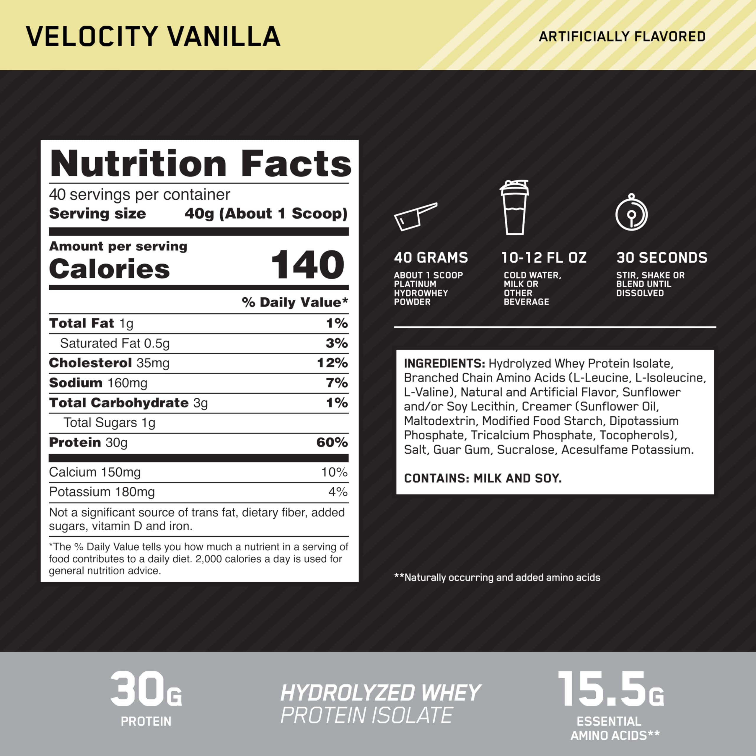Optimum Nutrition Platinum Hydrowhey Protein Powder - 100% Hydrolyzed Whey Isolate, Velocity Vanilla Flavor, 3.5lbs (Pack May Vary) | Fast Absorption for Post-Workout Recovery & Muscle Growth