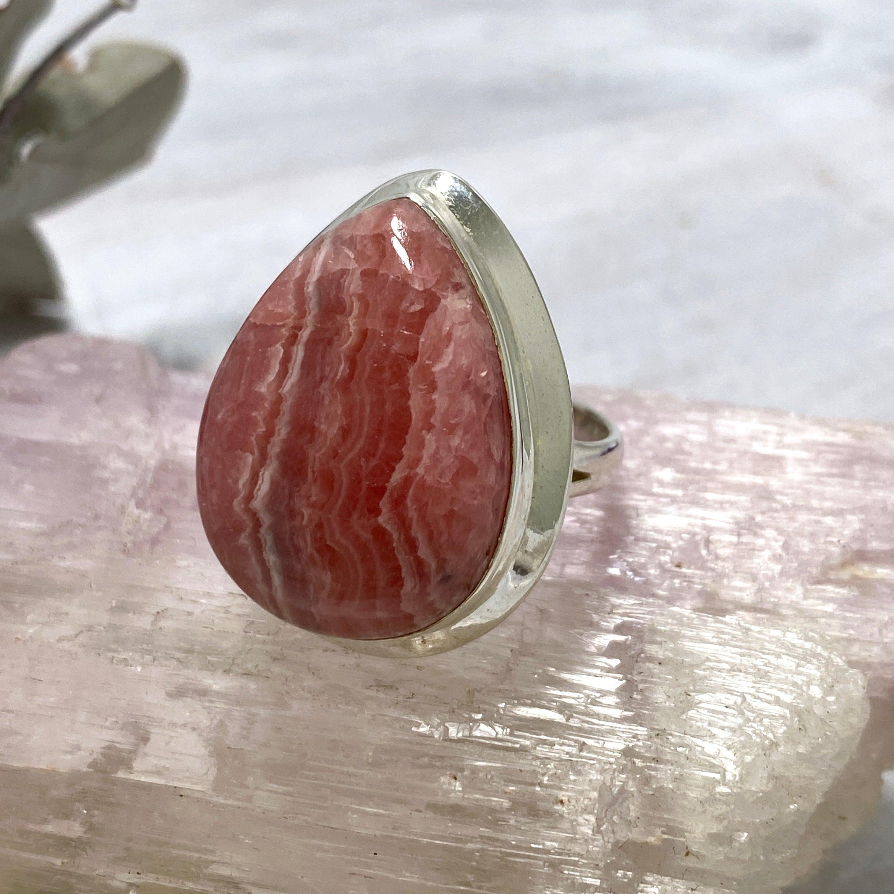 Rhodocrosite Teardrop Ring - 925 Sterling Silver Handmade Jewelry for Women, Elegant Pink Gemstone Ring for Gift, Party & Wedding Occasions