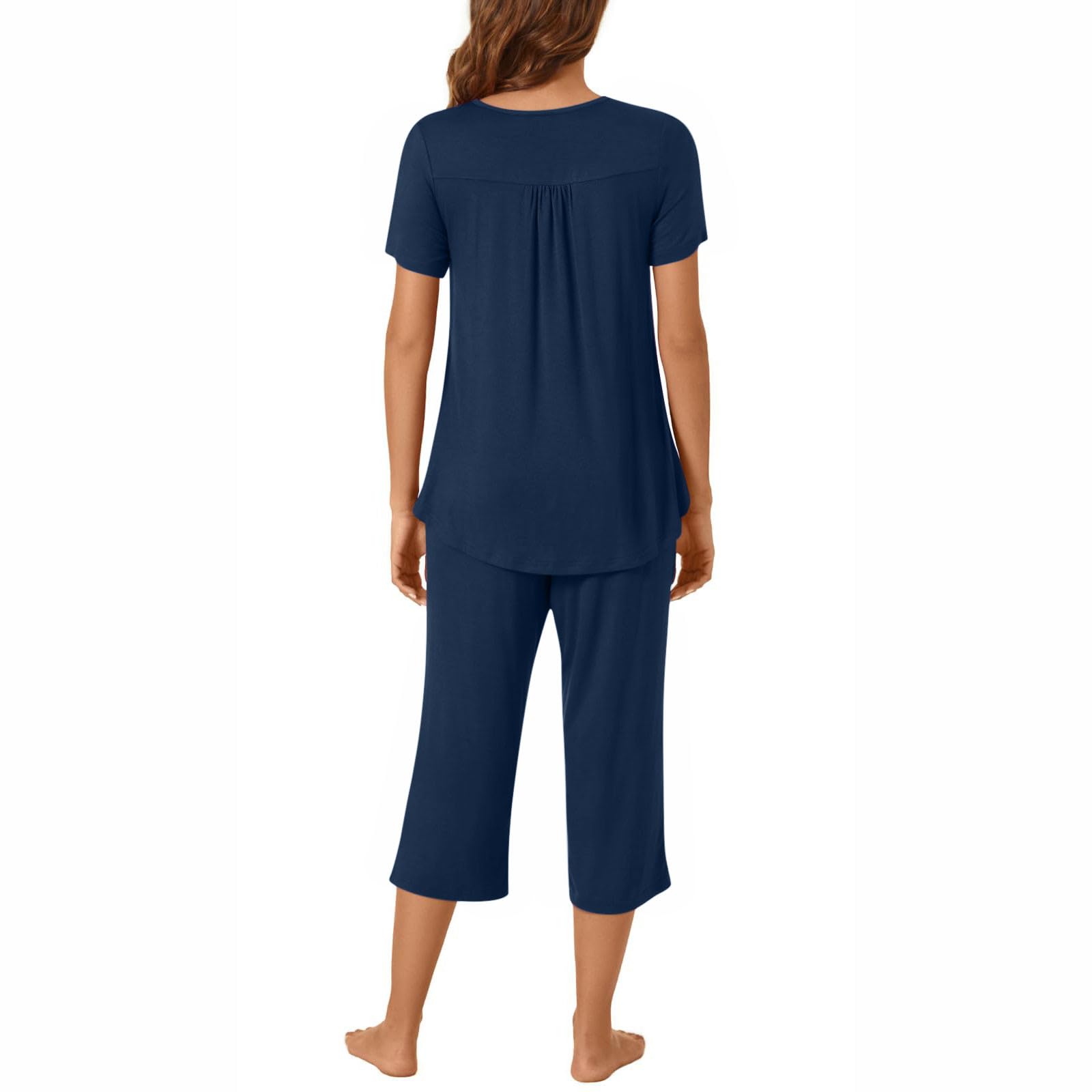 Plus Size Women's Capri Pajama Set - Short Sleeve Top & Capri Pants 2-Piece Lounge Wear | Soft & Comfy PJs for Sleep, Relaxation & Home Wear