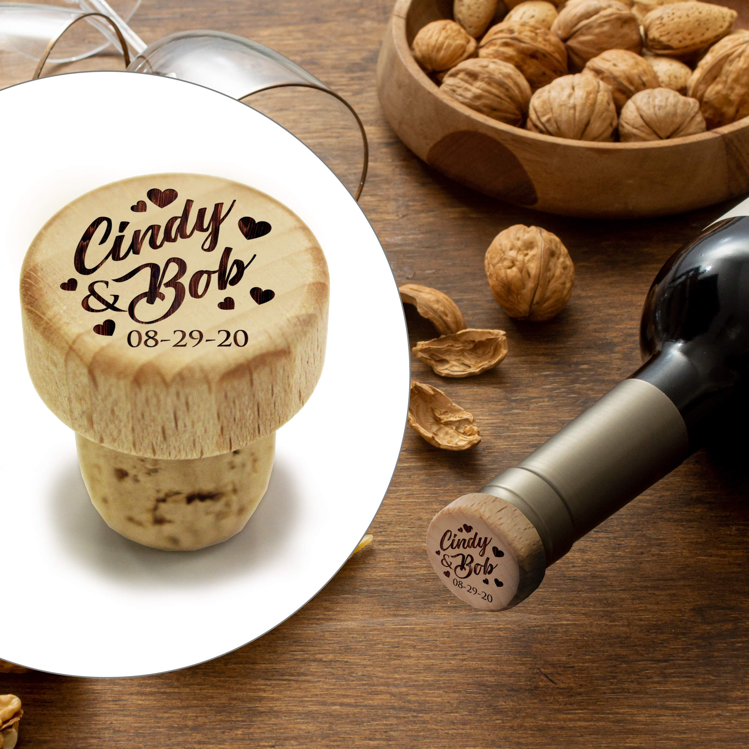 Personalized Wood T-Cork Wine Stoppers - Engraved Bulk Wedding Favors (25 Pack) - Custom Keepsake for Anniversaries, Bridal Showers & Special Events