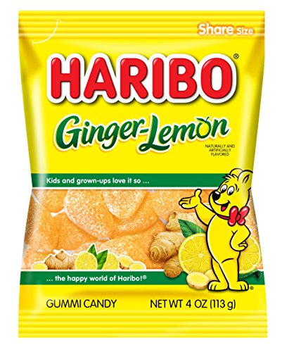 Haribo Gummi Candy Ginger-Lemon Flavor - 4 Ounce (Pack of 12) | Sour & Sweet German Gummy Bears | Perfect for Parties, Snacks & Gift Baskets
