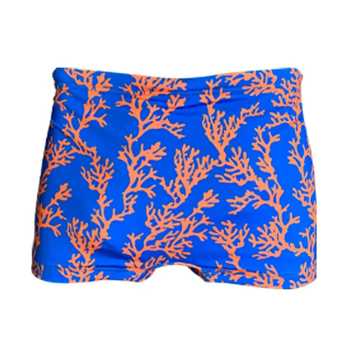 Blue Orange Sea Coral Boys Swim Briefs - Quick Dry Swim Trunks for Kids - Perfect for Beach, Pool & Summer Water Activities