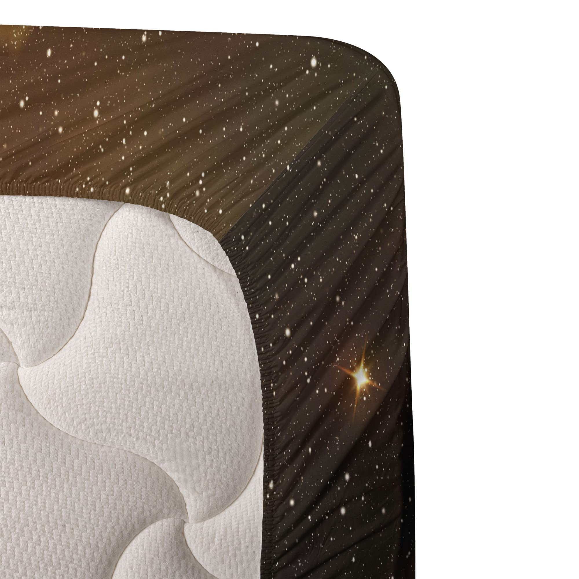 Ambesonne 4-Piece King Size Constellation Sheet Set - Dusty Nebula Spiral Galaxy Print, Fitted & Flat Sheets with Pillowcases, Pale Coffee Mint Green | Space Themed Bedding for Astronomy Lovers & Kids Room Decor