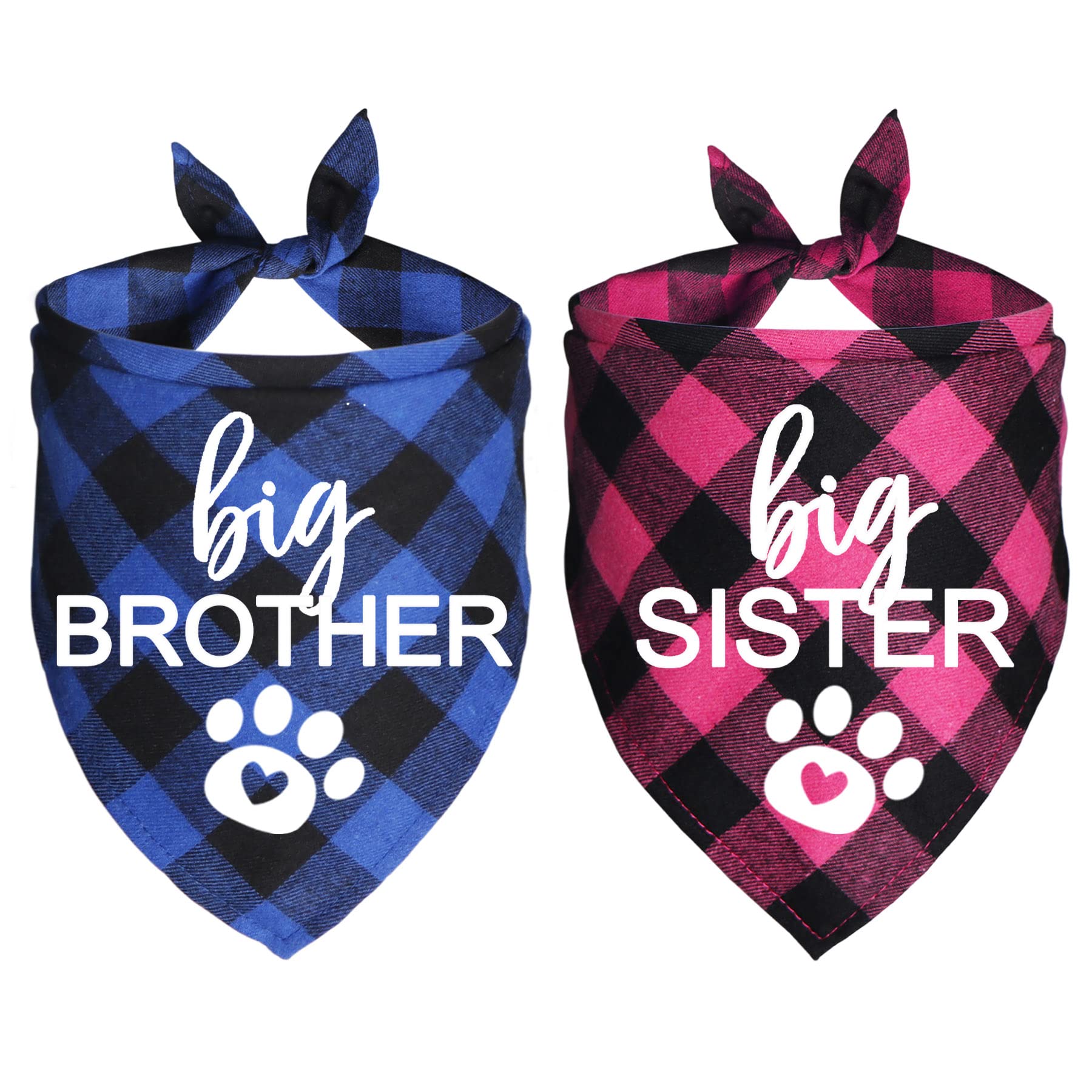 JOTFA Big Brother Big Sister Dog Bandana - Plaid Pregnancy Announcement Bandana for Pets - Perfect for Gender Reveal & Family Photo Shoots