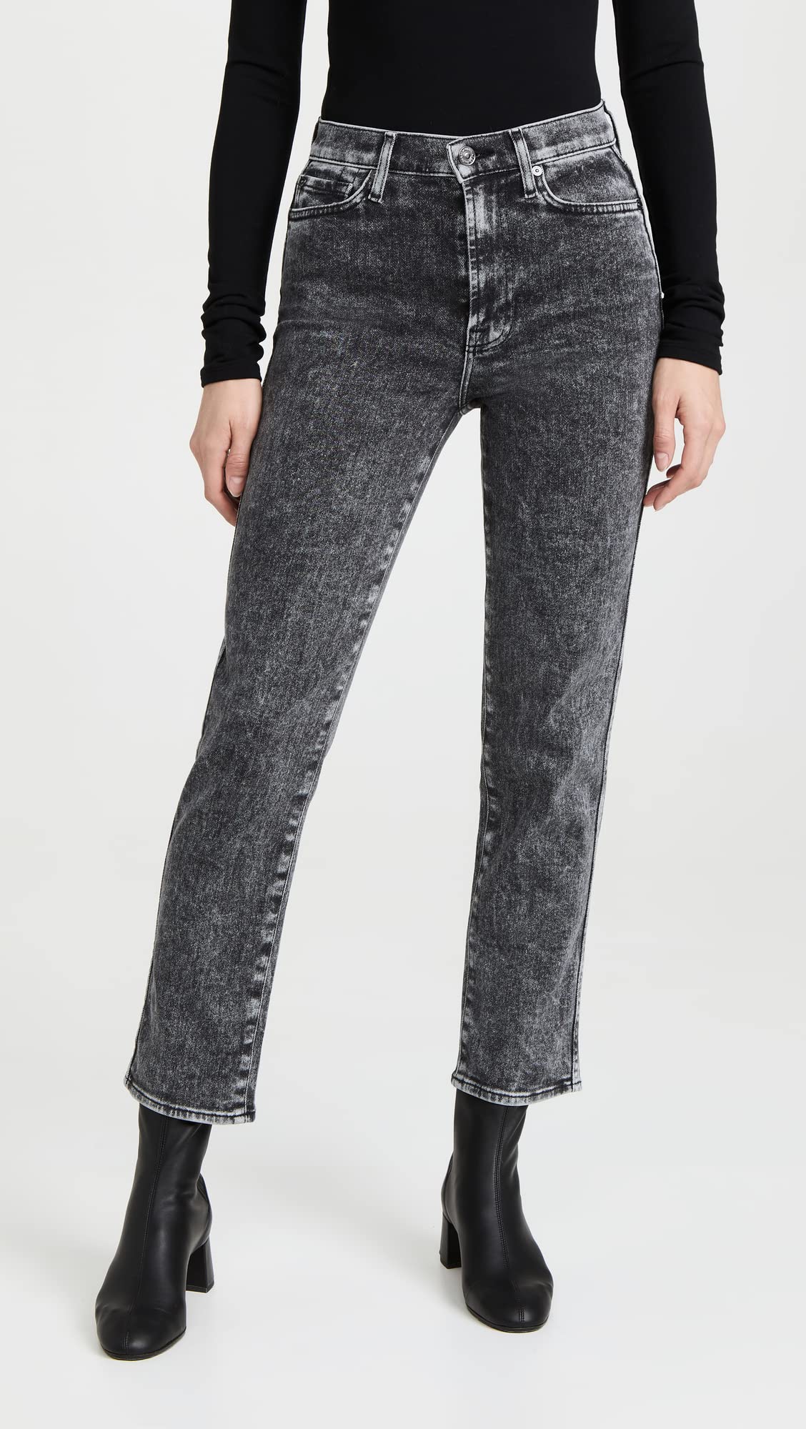 7 For All Mankind Women's High Waist Cropped Straight Jeans - Slim Fit Denim Pants for Casual & Office Wear | Comfortable Stretch Fabric | Perfect for Everyday Style & Work Outfits