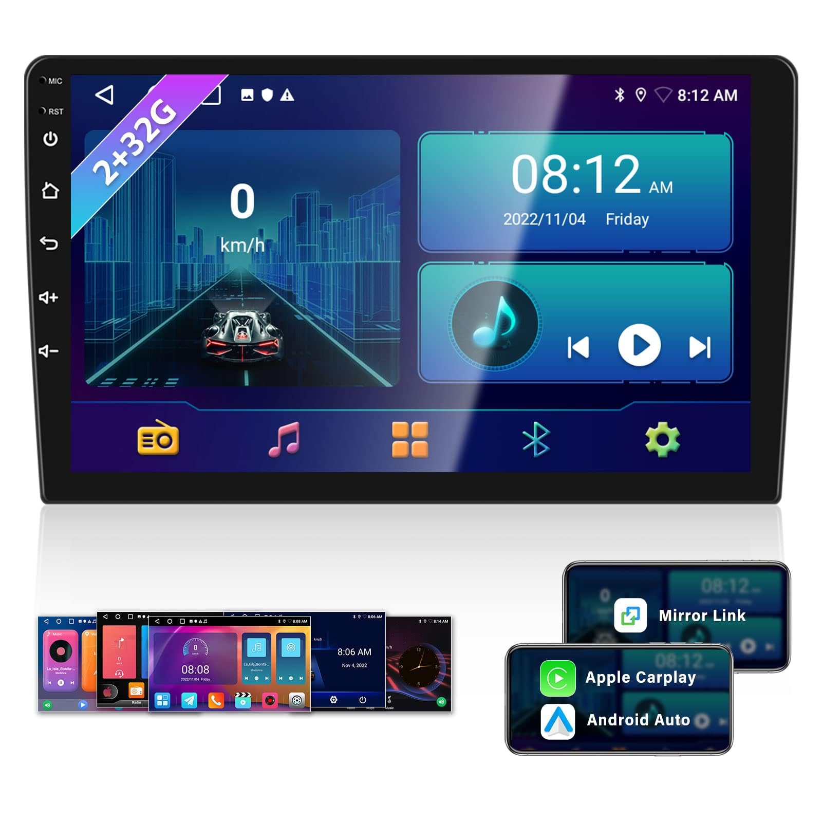 2+32GB Android Double Din Car Stereo with Apple CarPlay & Android Auto - 9