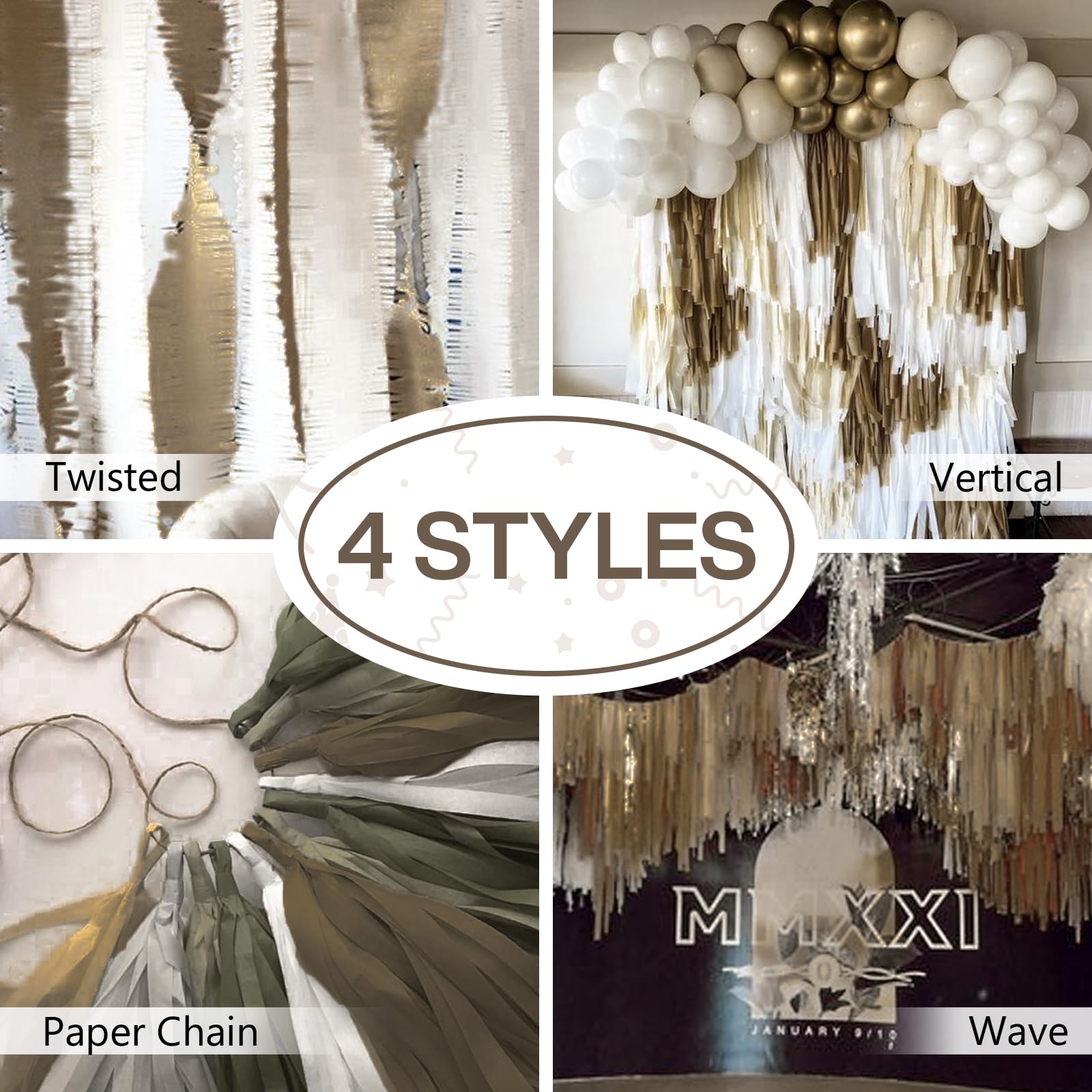 PartyWoo Crepe Paper Streamers - 4 Rolls (328ft Total) Brown Party Decorations for Birthday, Wedding & Events - 1.8