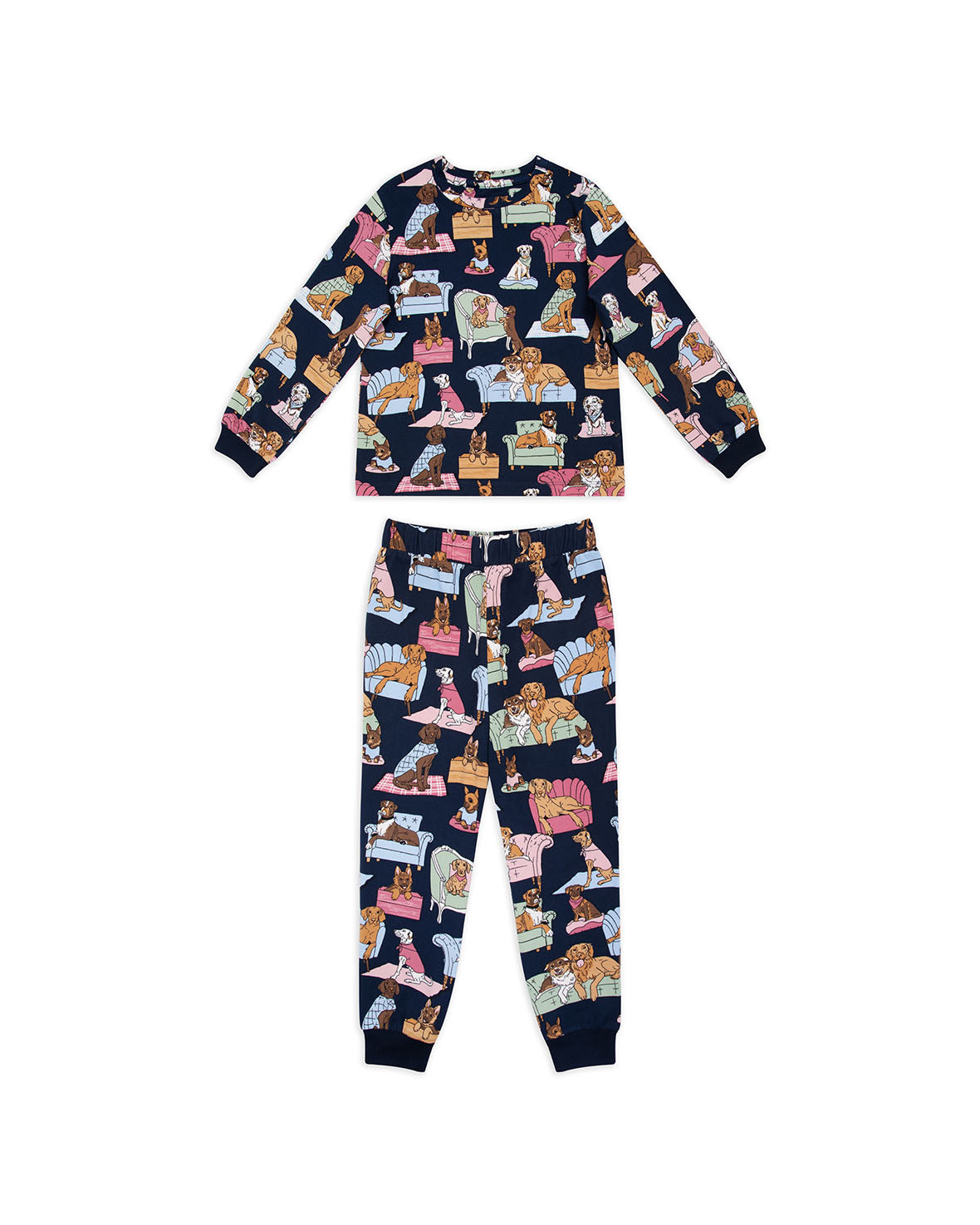 **Boys Girls Kids Dog Print Long Sleeve Pajama Set - Cute Animal Themed Sleepwear for Bedtime & Lounging**