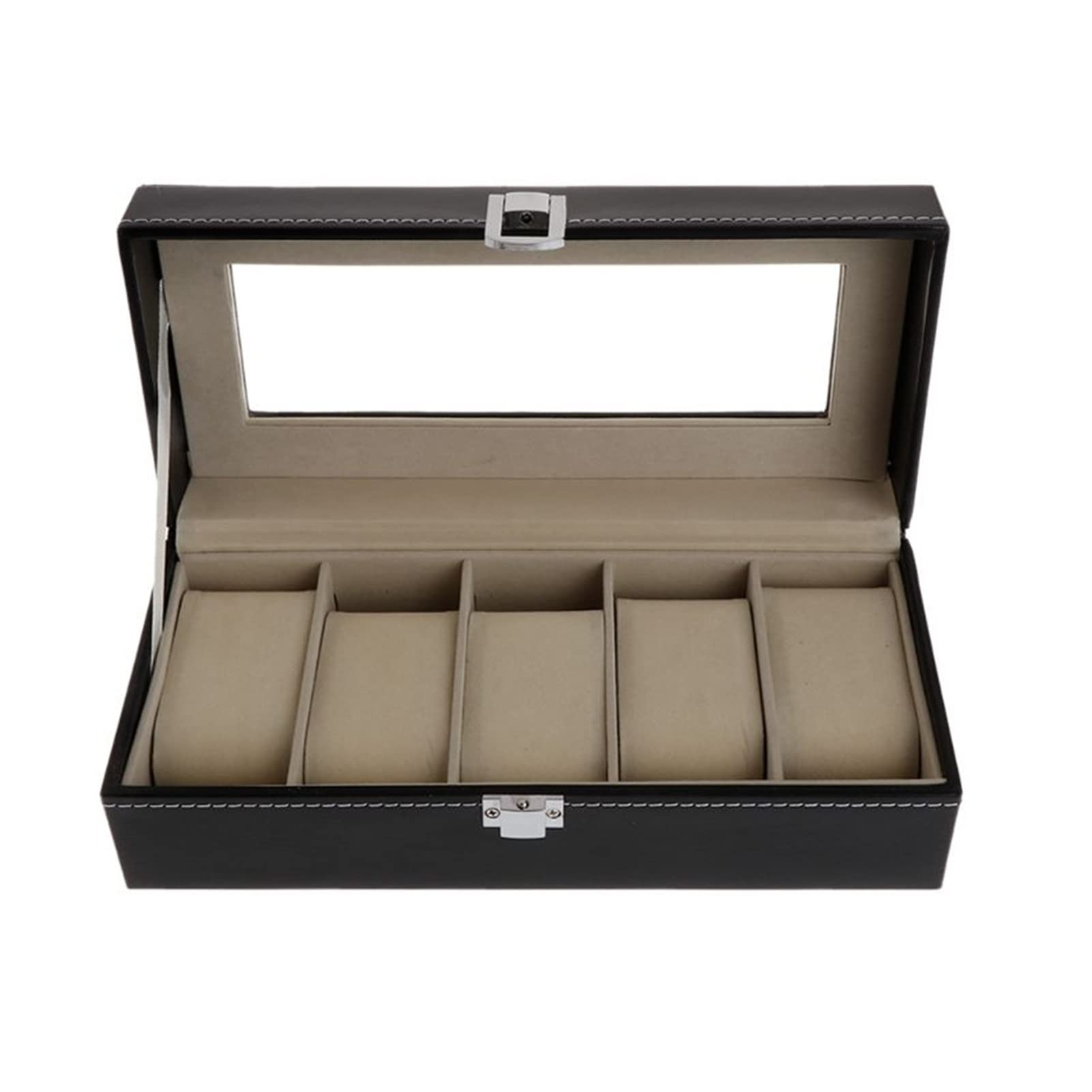 Luxury Faux Leather Watch Box Organizer - 5 Grid Jewelry Display Case with Soft Protection for Watches & Accessories | Perfect Gift for Watch Collectors & Jewelry Storage | Ideal for Travel, Home Display, and Watch Collection Organization