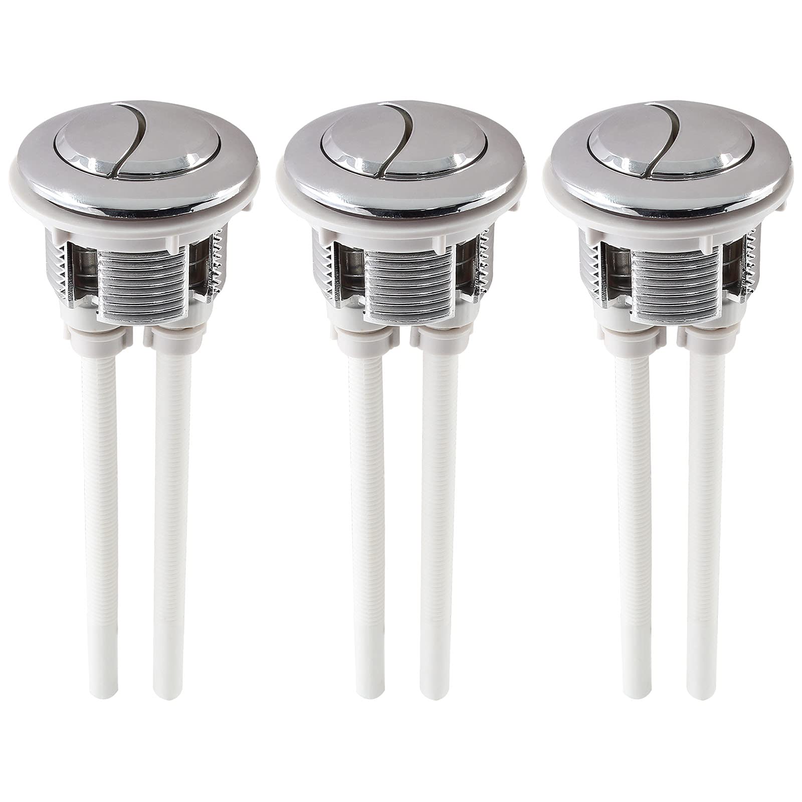 Murtenze 3Pcs 1.5 Inch Toilet Tank Buttons - Dual Flush Round Plastic Threaded Replacement Buttons (38mm Diameter, Silver) - Perfect for Bathroom Renovation & Water Conservation