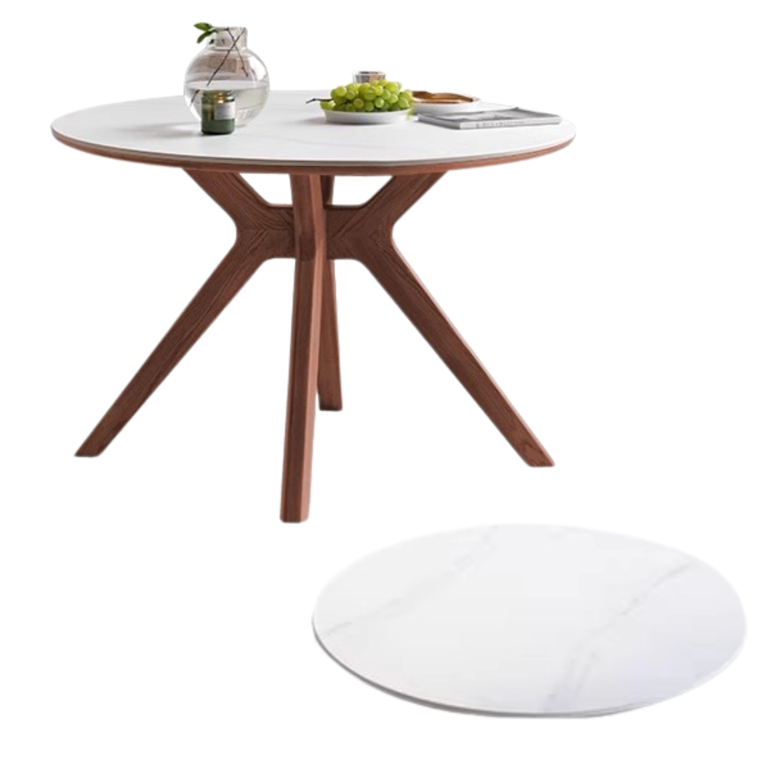 59.1x59.1x29.9 inch / 150x150x76 сm / Rich Dark Walnut Color top White color / Table + slate turntable