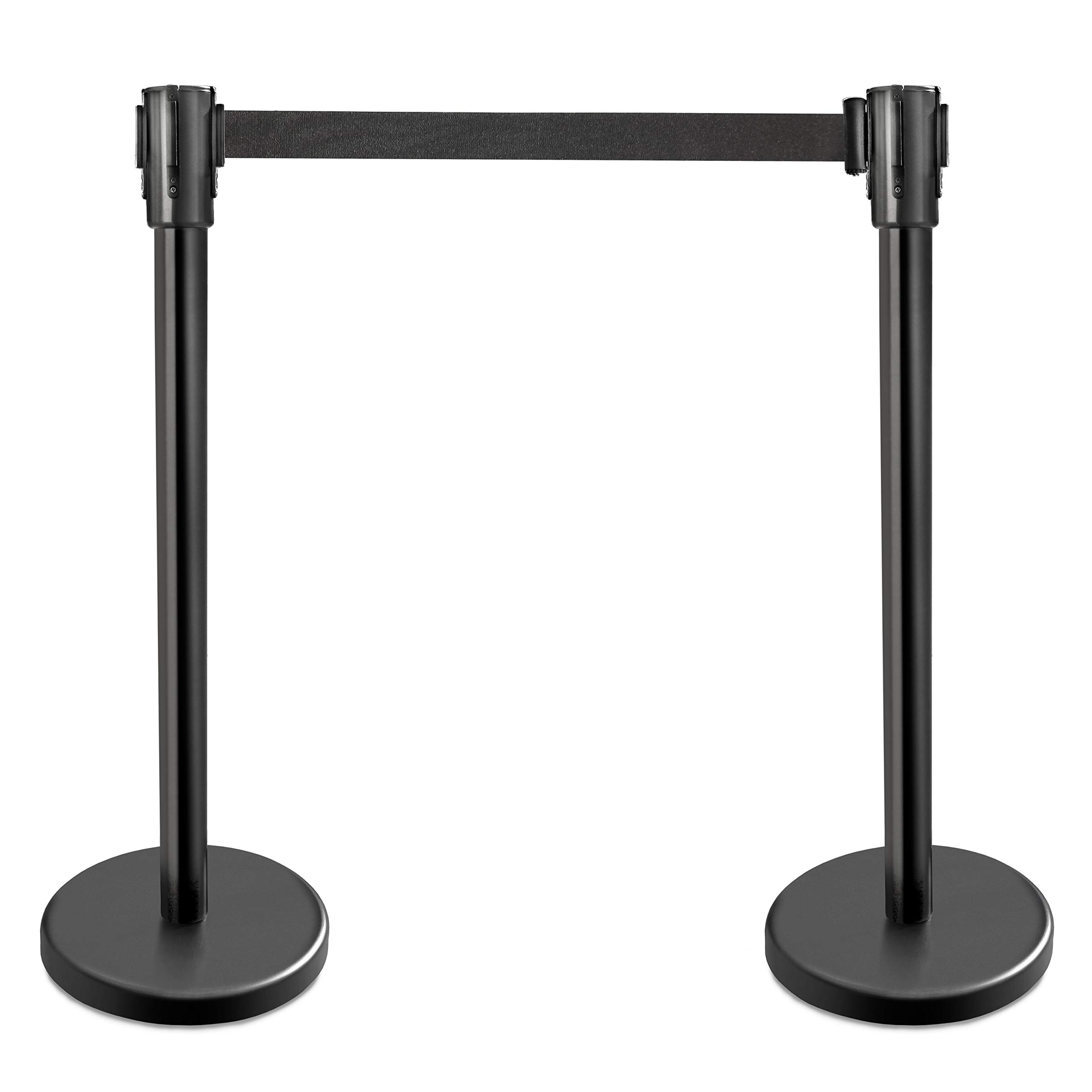 New Star Foodservice 54590 Retractable Belt Stanchions - 36-Inch Height, 6.5-Foot Belt, Set of 2 (Black) - Perfect for Crowd Control in Restaurants, Events & Retail Stores