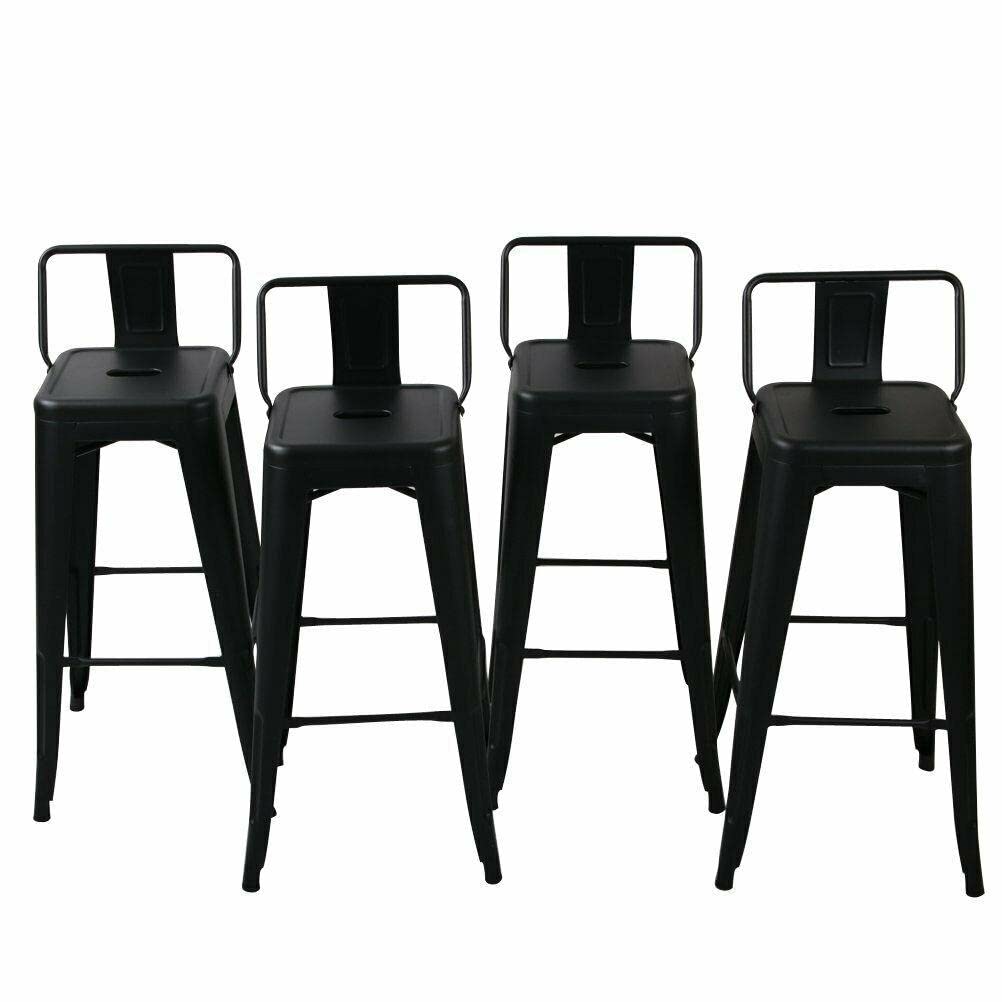 **Black Counter Height Stools Set of 4 - Indoor/Outdoor Bar Stools for Kitchen, Office & Patio - Low Back Stool Chairs for Dining, Work & Relaxation**