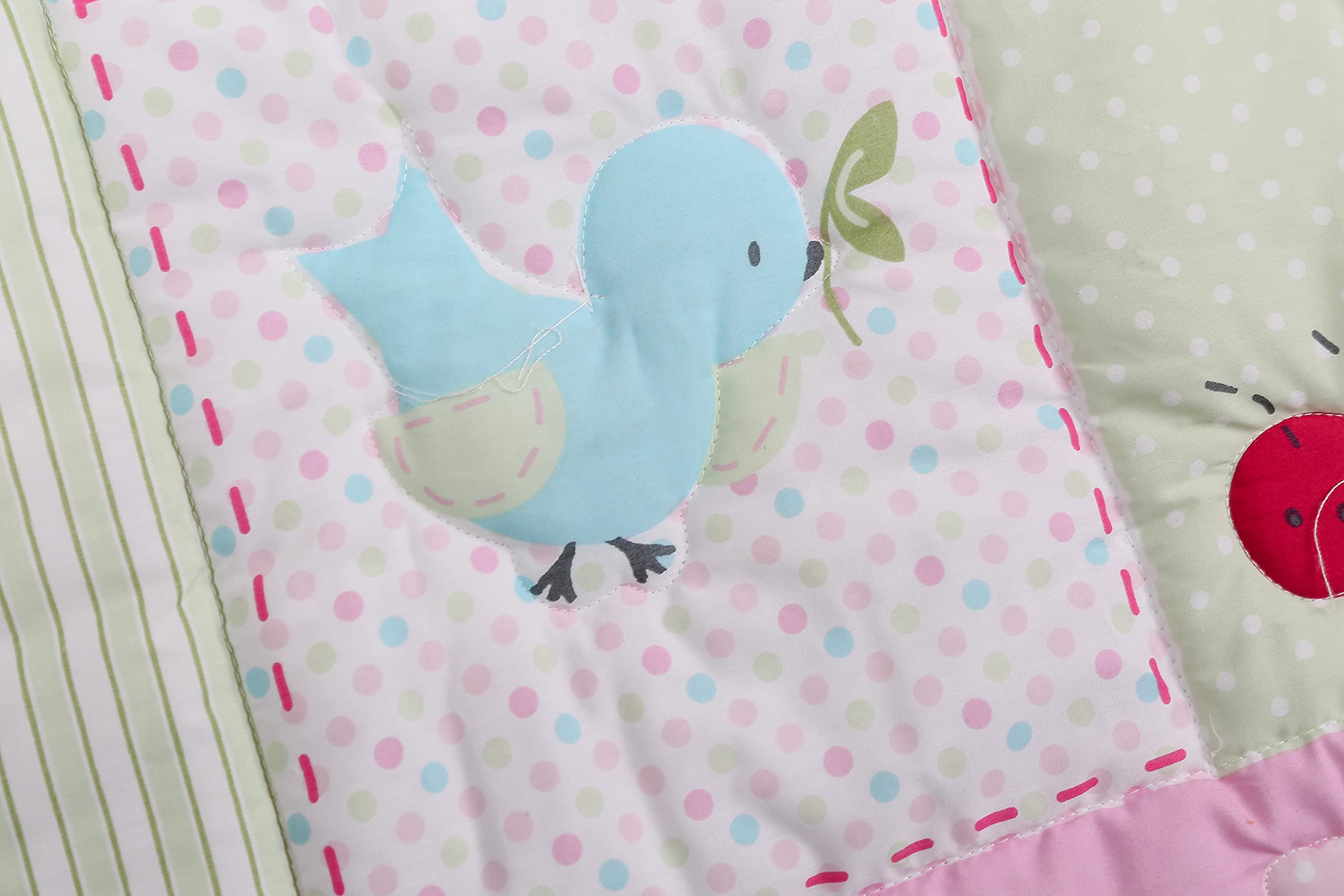 4-Piece Pink Ladybug Nursery Bedding Set - Embroidery Crib Set with Quilt, Skirt & 2 Fitted Sheets - Garden Butterfly Theme Baby Girl Bedding for Crib & Cot - Perfect for Nursery Decor, Baby Shower Gifts & Newborn Essentials