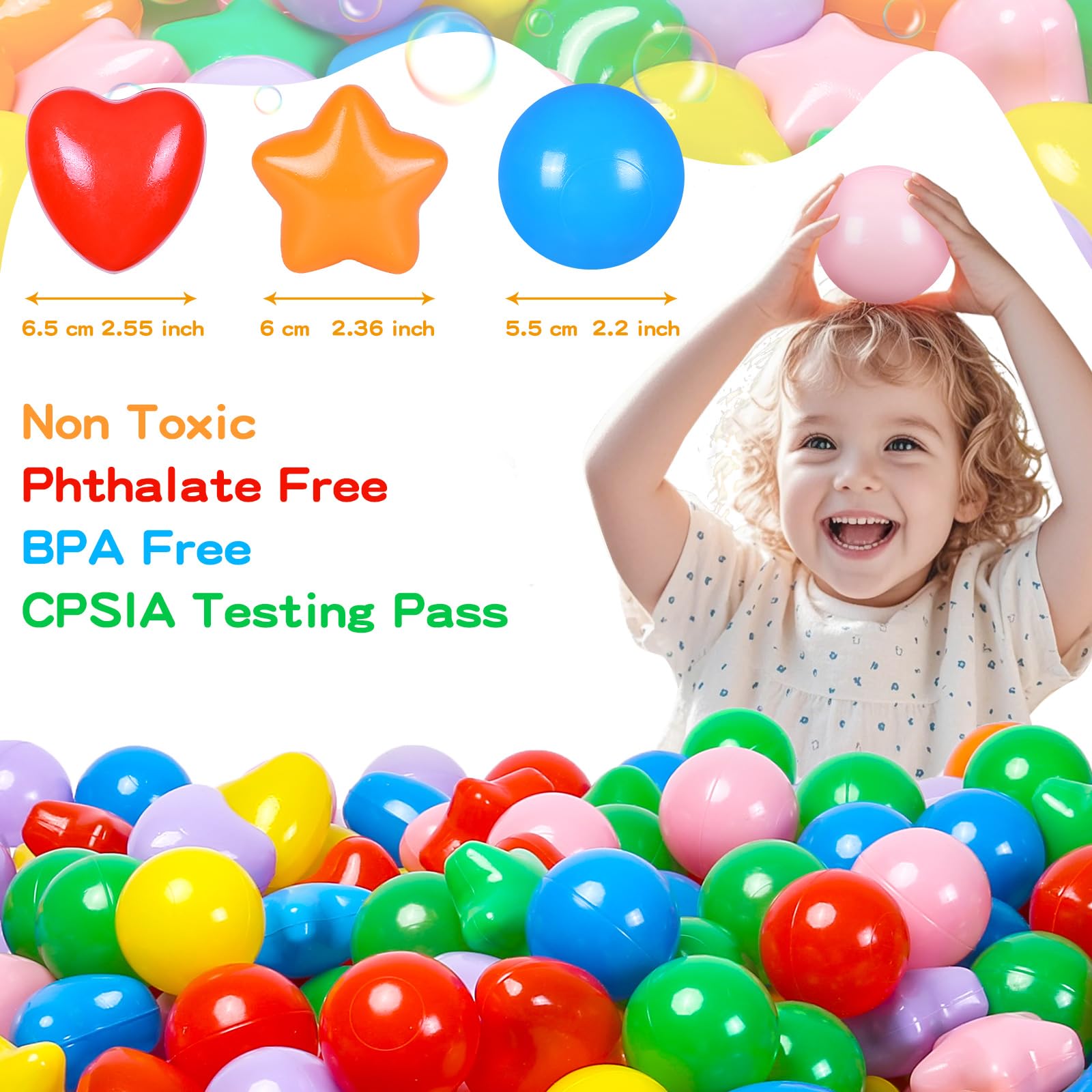 100/200/500/1000 Phthalate-Free & BPA-Free Crush-Proof Plastic Ball Pit Balls for Toddlers - Reusable Kids Play Toys with Storage Bag for Indoor & Outdoor Use - Perfect for Playrooms, Birthday Parties, and Sensory Play Activities