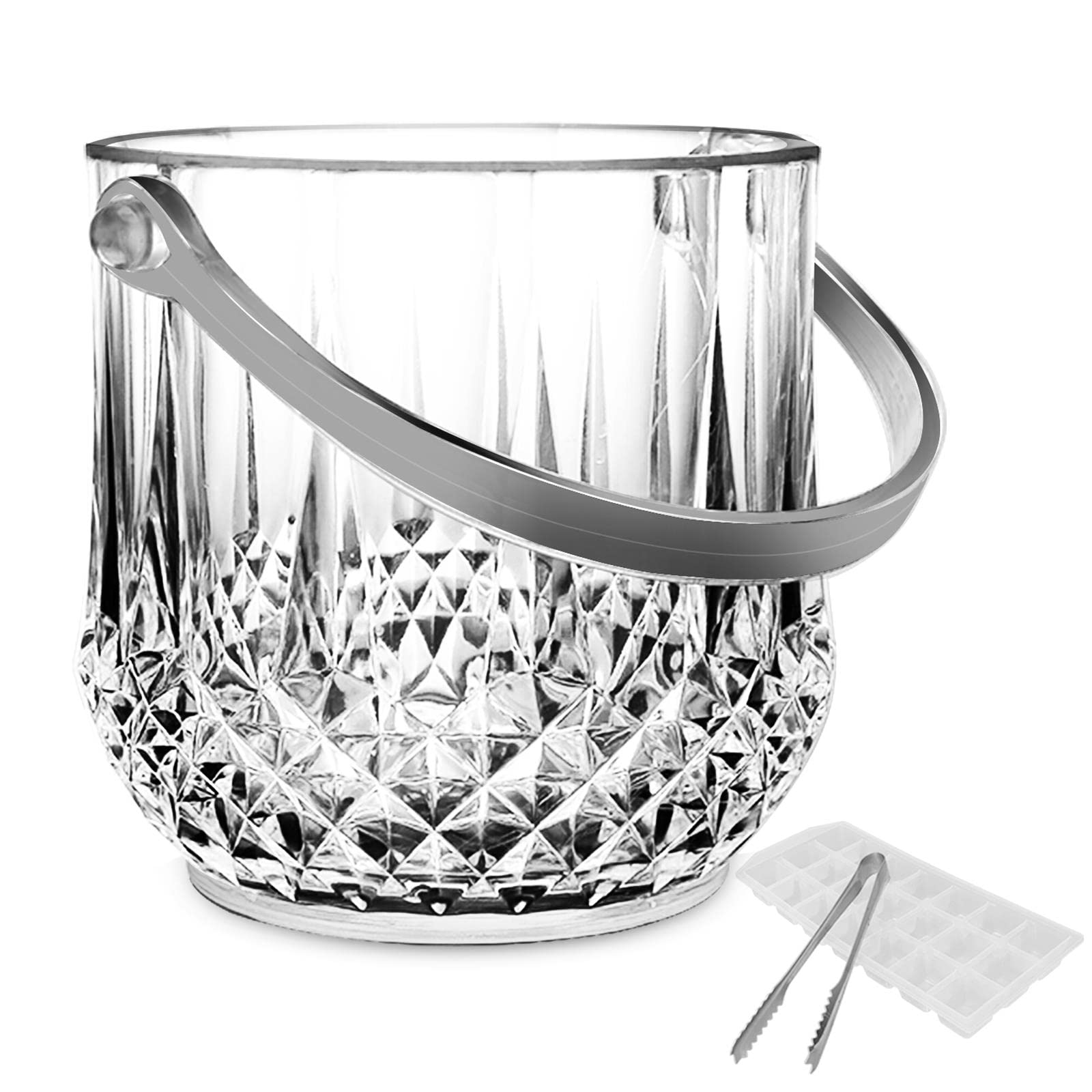 HOMALZ 1.1L Clear Plastic Ice Bucket with Tongs - Keeps Ice Frozen Longer for Beer, Champagne & Wine - Perfect for BBQs, Parties, Bars, Restaurants & Home Use - Ideal for Outdoor Gatherings, Cocktail Nights & Wedding Receptions