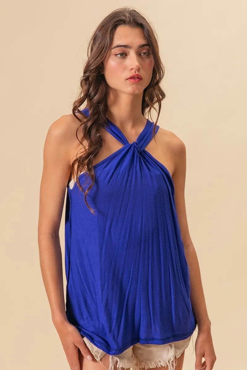 BiBi Rayon Span Jersey Knit Halter Neck Tank Top for Women - Soft Stretchy Summer Casual Tops - Perfect for Beach, Vacation and Everyday Wear