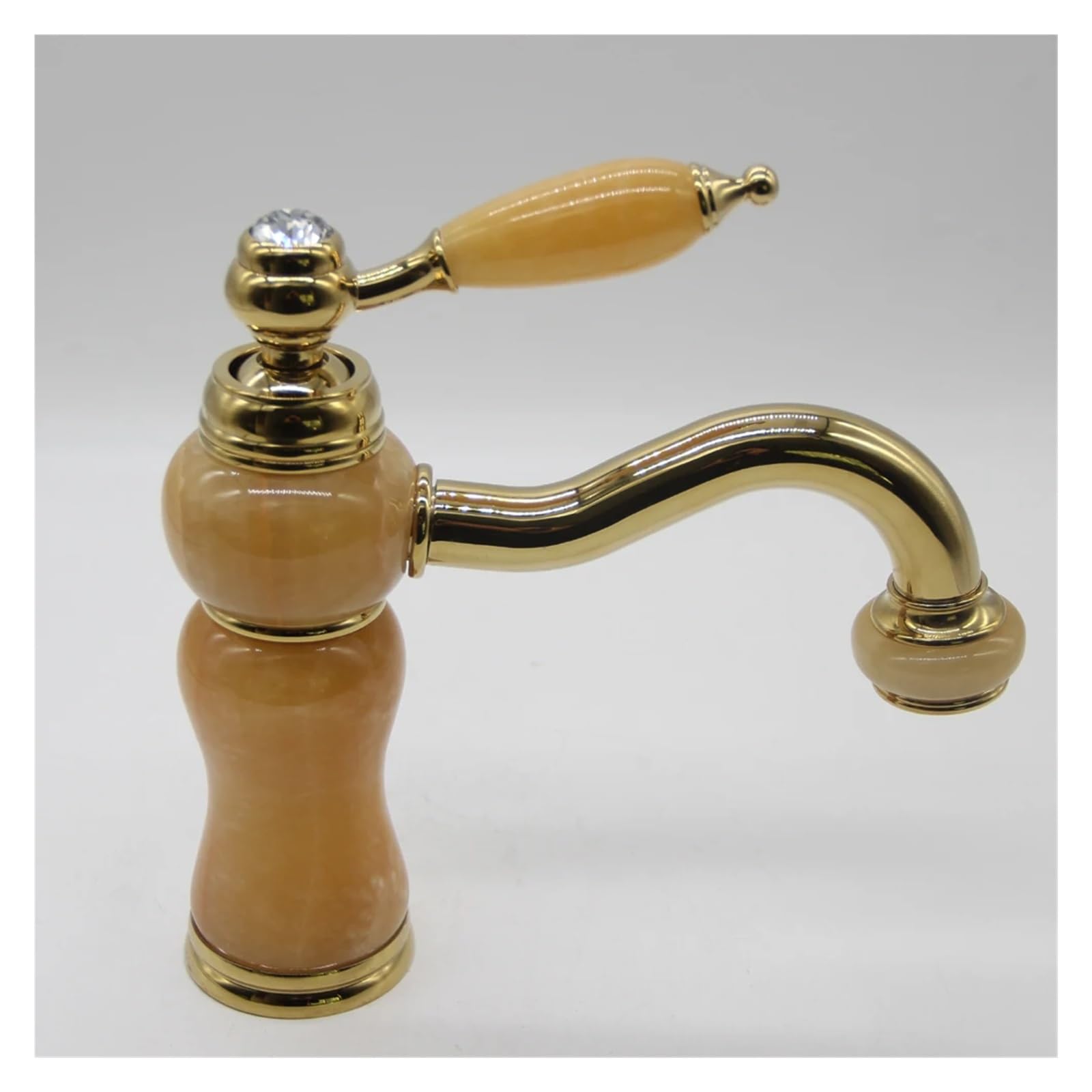 Royal Marble Bathroom Faucet - Hot and Cold Water Gold Lavatory Sink Tap with Full Copper Construction & Jade Accents - Elegant Marble Stone Basin Faucet for Modern Luxury Bathrooms (Model: CWXKGL) - Perfect for Spa-Like Vanities, Hotel Renovations, and Upscale Home Decor