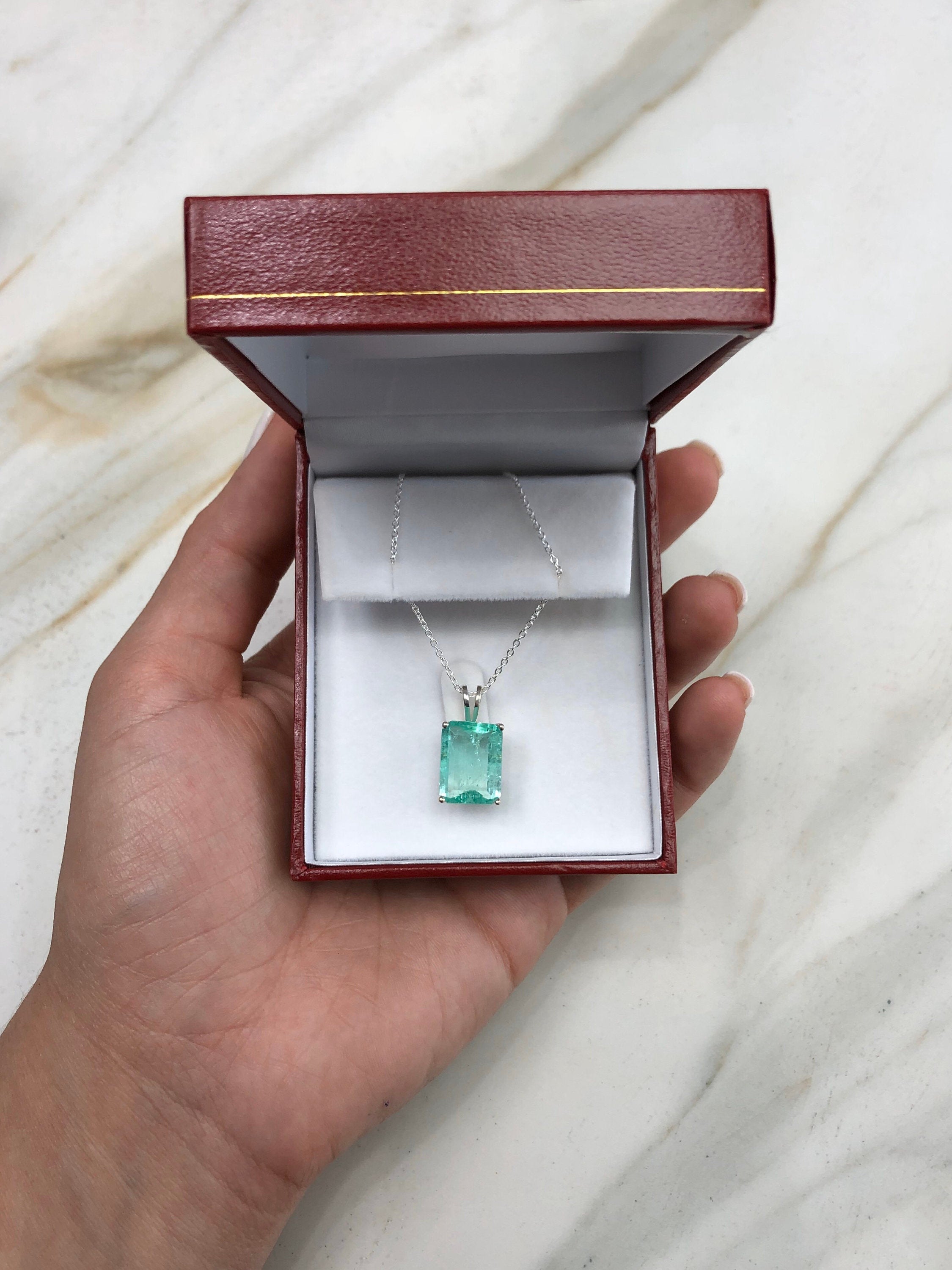 6.59 Carats Natural Colombian Emerald Pendant Necklace in 925 Sterling Silver - Elegant Jewelry Gift for Women, Perfect for Weddings, Anniversaries & Special Occasions