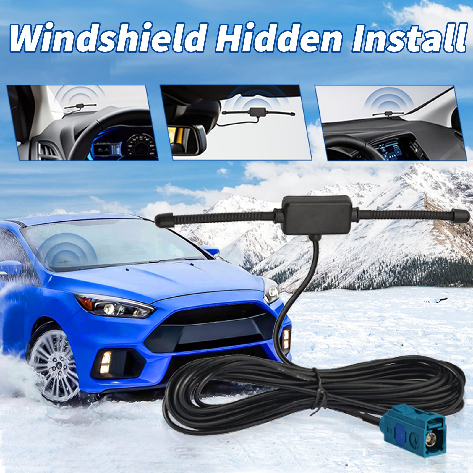 Bingfu Universal Car Stereo AM FM Dipole Antenna - Hidden Adhesive Mount Radio Antenna for VW, BMW, Mercedes - Improved Reception for Car Audio & Media Head Units - Perfect for SUVs and Vehicles