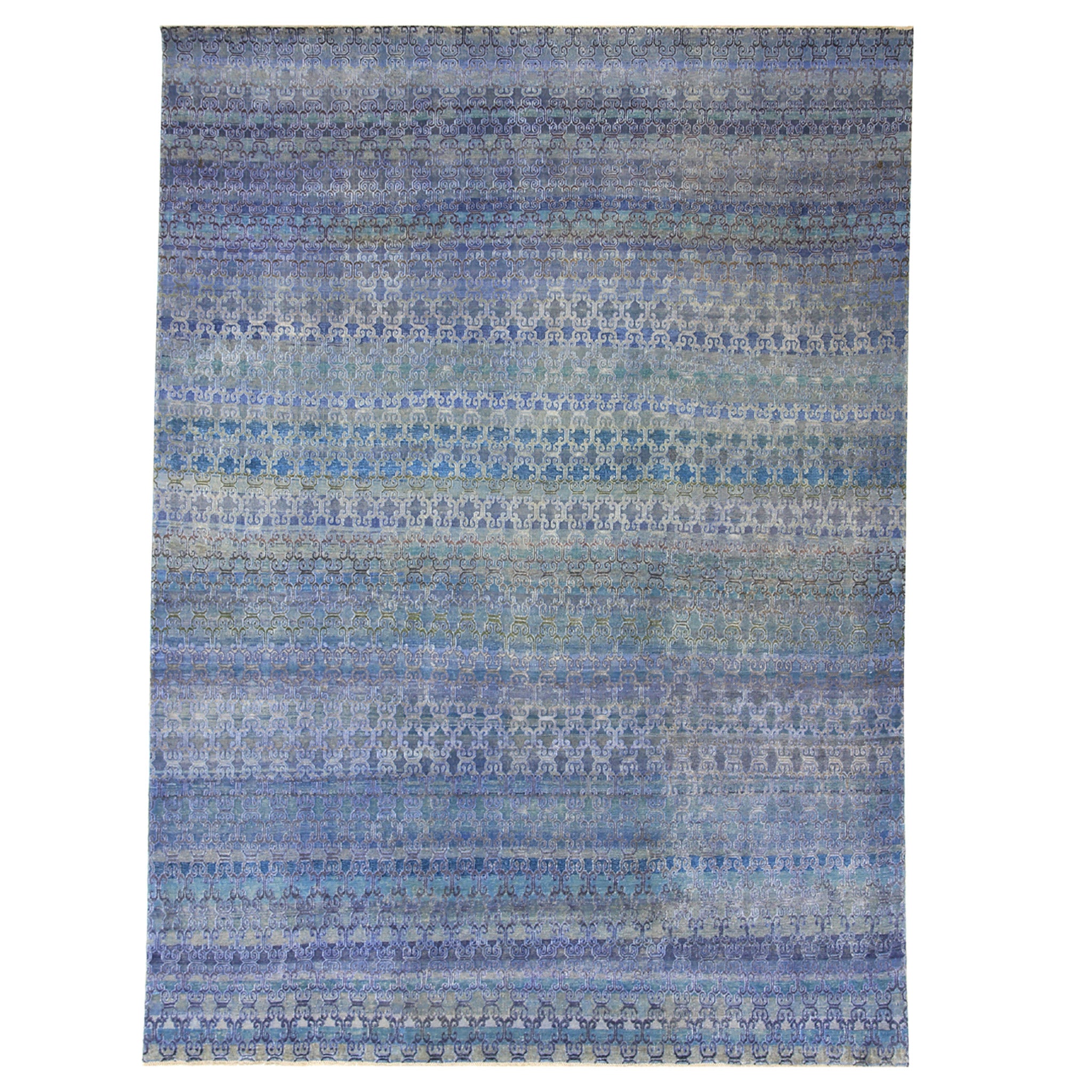 Blue Transitional Wool Silk Blend Rug 7'9 x 10'10 - Soft Luxury Area Rug for Living Room, Bedroom & Office Decor