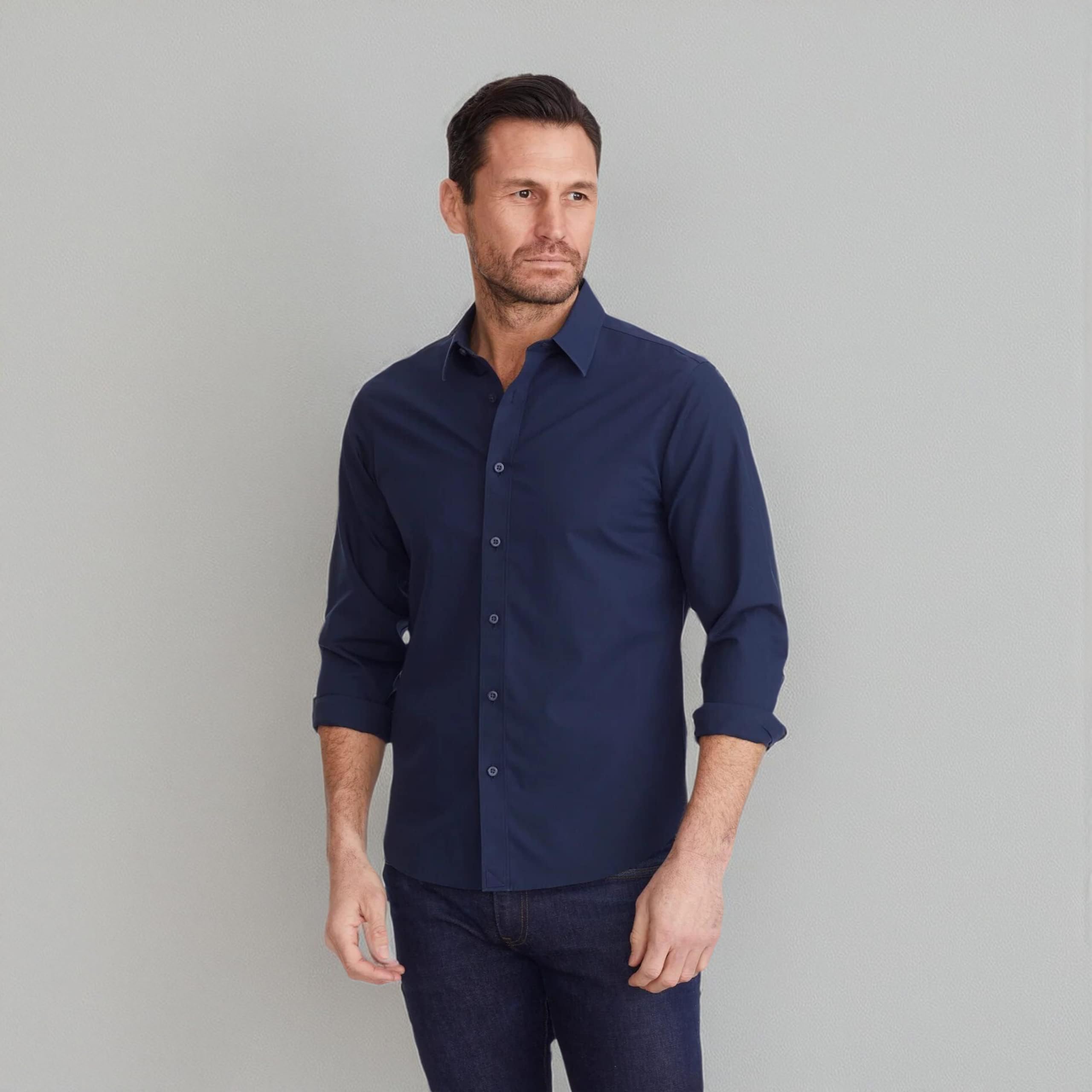 UNTUCKit Castello Men's Long Sleeve Wrinkle-Free Regular Fit Untucked Shirt | Casual Office Wear & Weekend Outfits