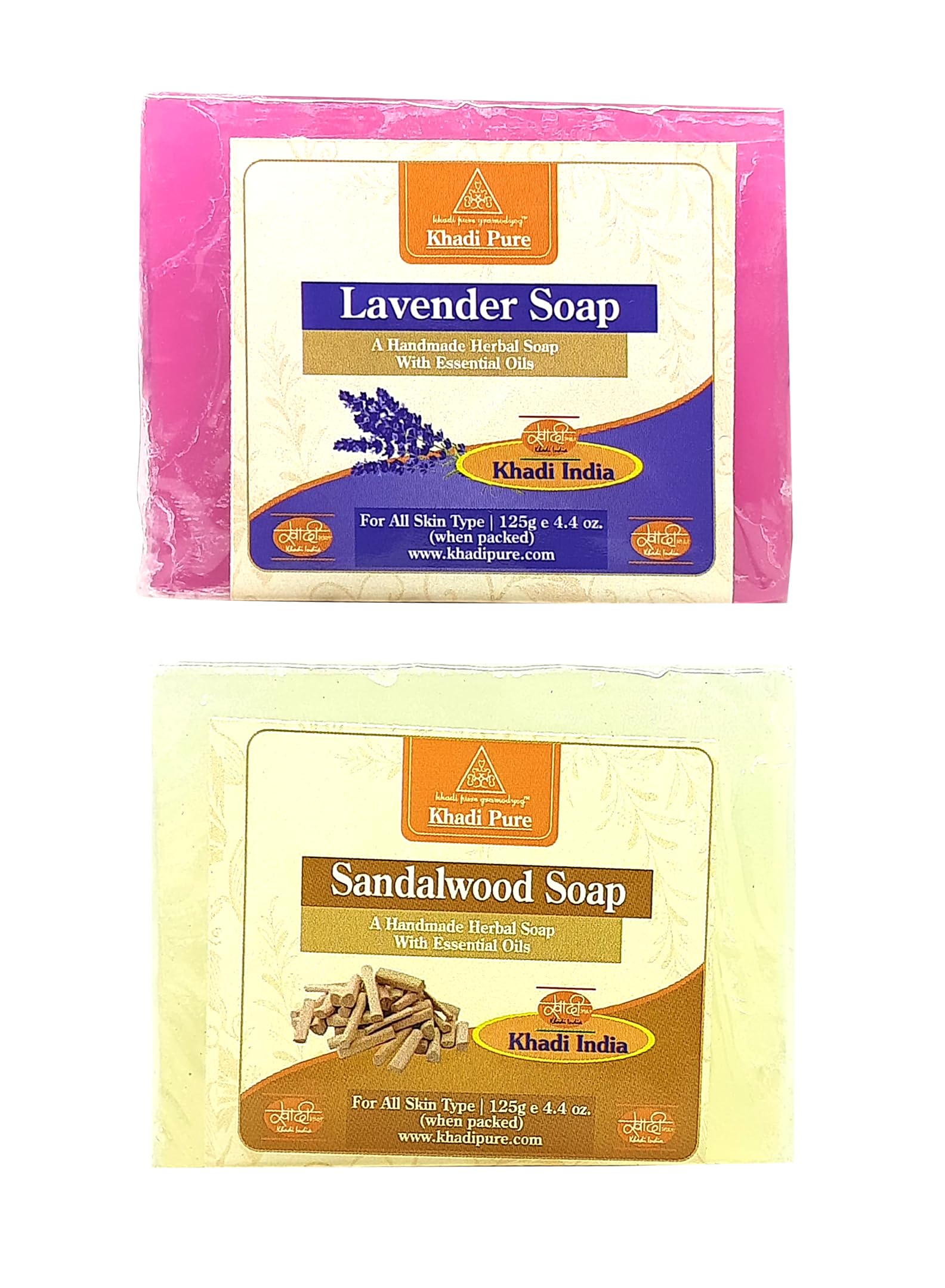 Khadi Pure Herbal Lavender & Sandalwood Soap (125g) Pack of 2 - Natural Ayurvedic Handmade Soap for Dry & Sensitive Skin - Perfect for Daily Skincare, Bath & Relaxation