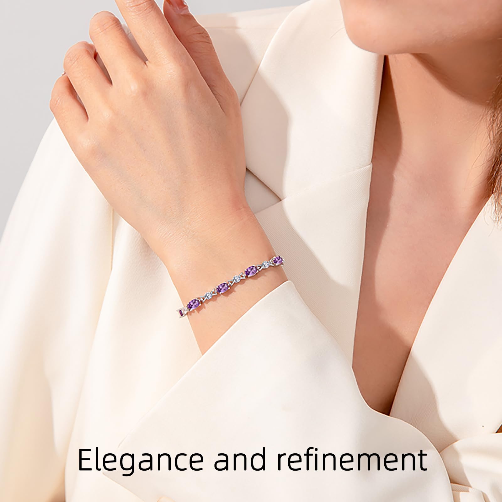 Elegant Purple Crystal Sterling Silver Bracelet for Women - Perfect Birthday, Anniversary & International Women's Day Gift - Dainty Jewelry for Everyday Wear & Special Occasions