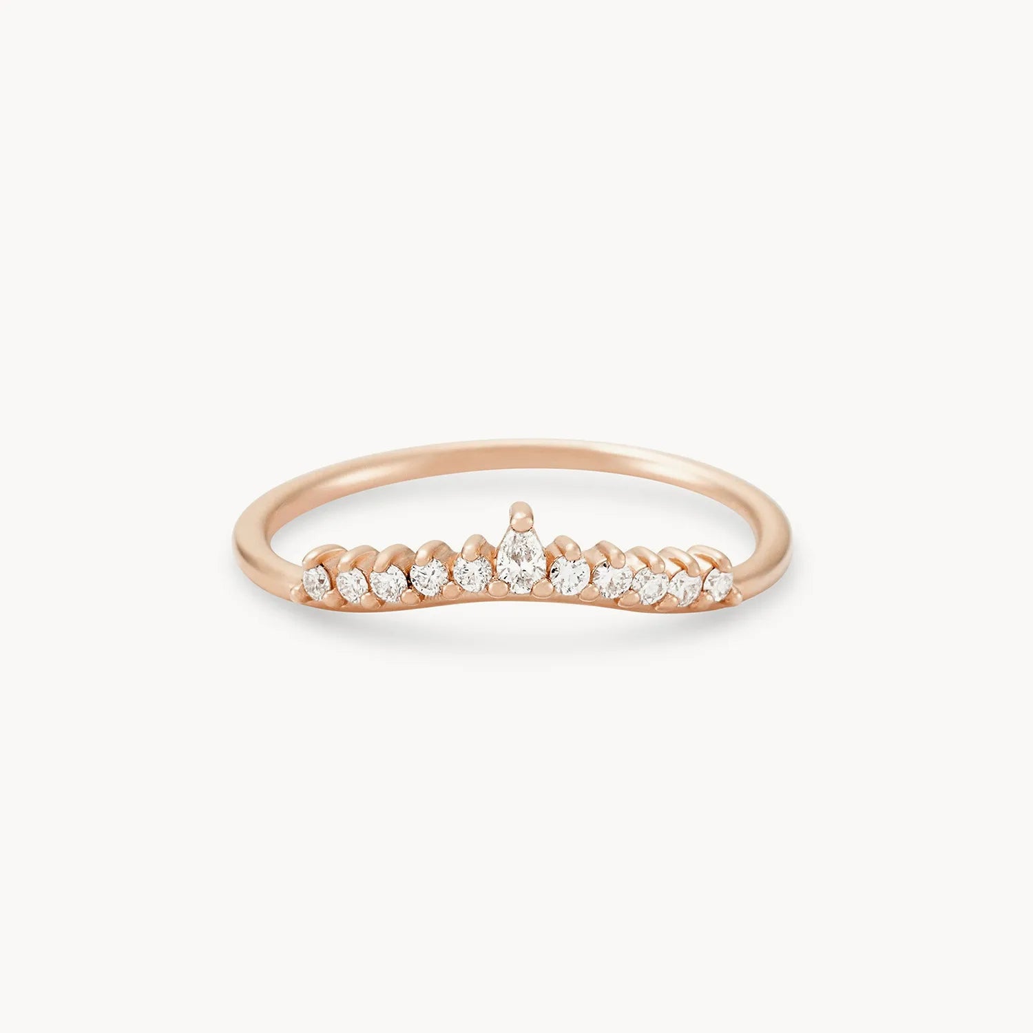 14K Rose Gold Sunbeam Ring with White Diamonds - Elegant Stackable Ring for Women, Perfect for Weddings, Anniversaries & Everyday Wear