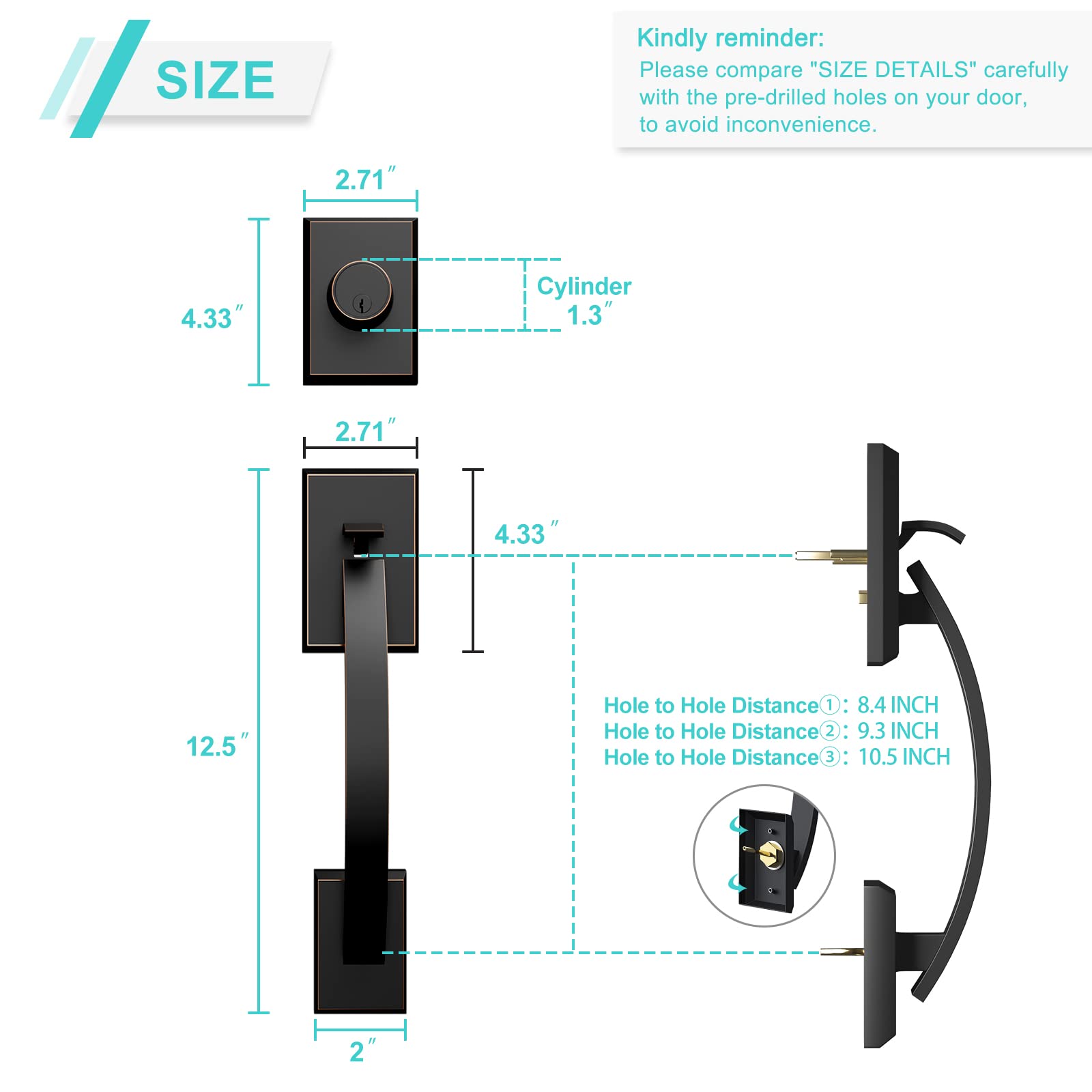 Oil-Rubbed Bronze Double Front Door Handle Set with Lever - Dummy Lock Included for Enhanced Security - Perfect for Front Doors, Office Doors & Commercial Entrances
