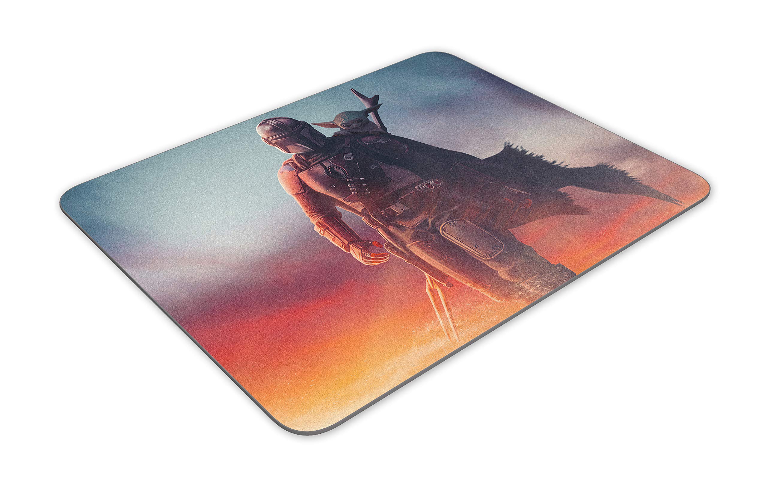 Star Wars Baby Yoda & Mandalorian Themed Mouse Pad - Non-Slip Rubber Gaming & Office Desk Mat (9.5