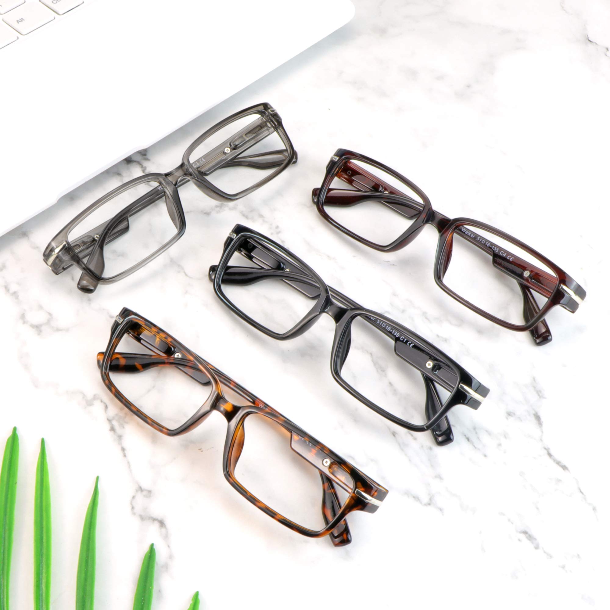 VisionGlobal 4 Pairs Blue Light Blocking Reading Glasses for Women & Men - Anti Eyestrain Computer Glasses with Stylish Rectangle Frames | Perfect for Office Work, Gaming & Screen Time