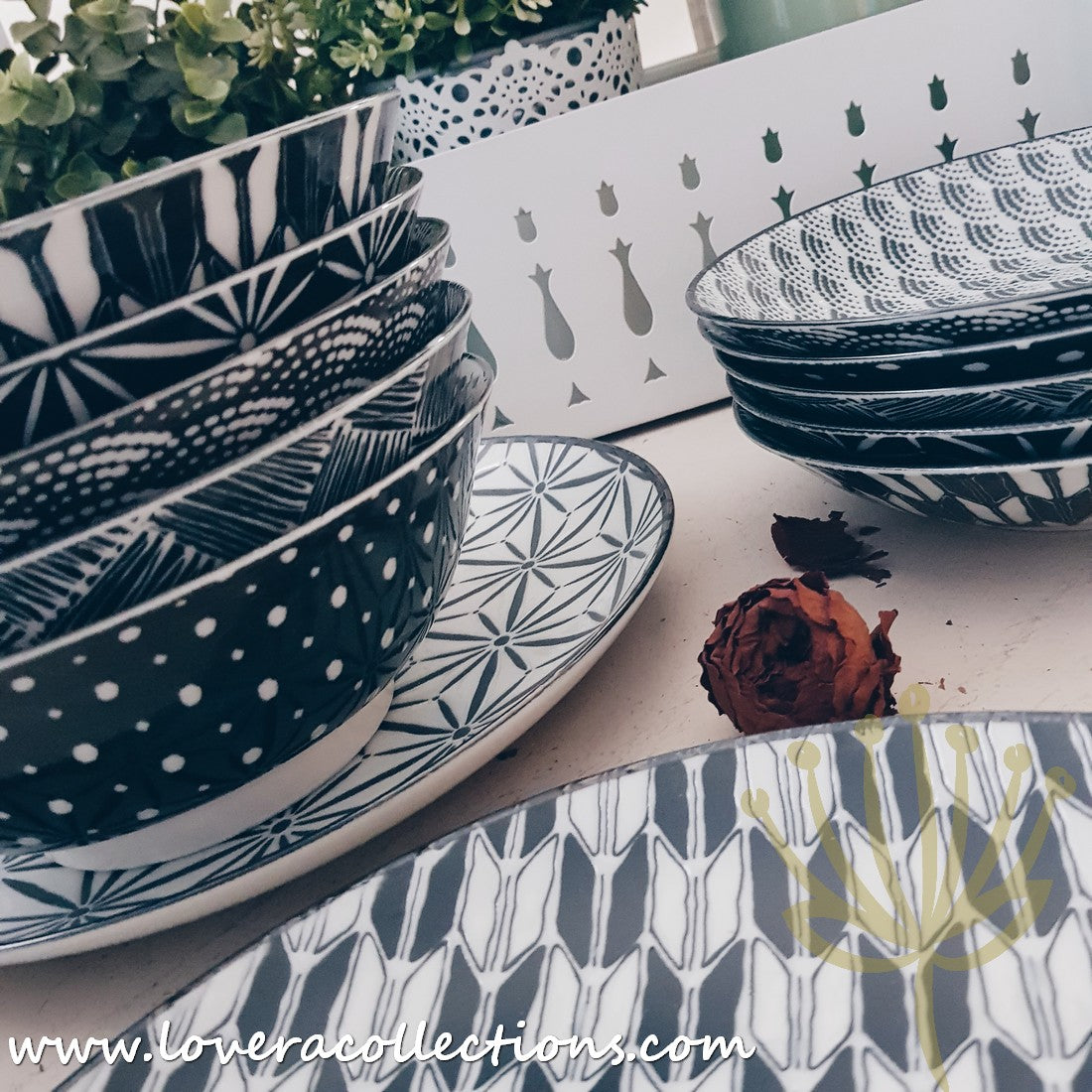 Modern Black & White Assorted Prints Dinnerware Set - 60% Off Sale - Perfect for Casual Dining, Entertaining & Home Decor