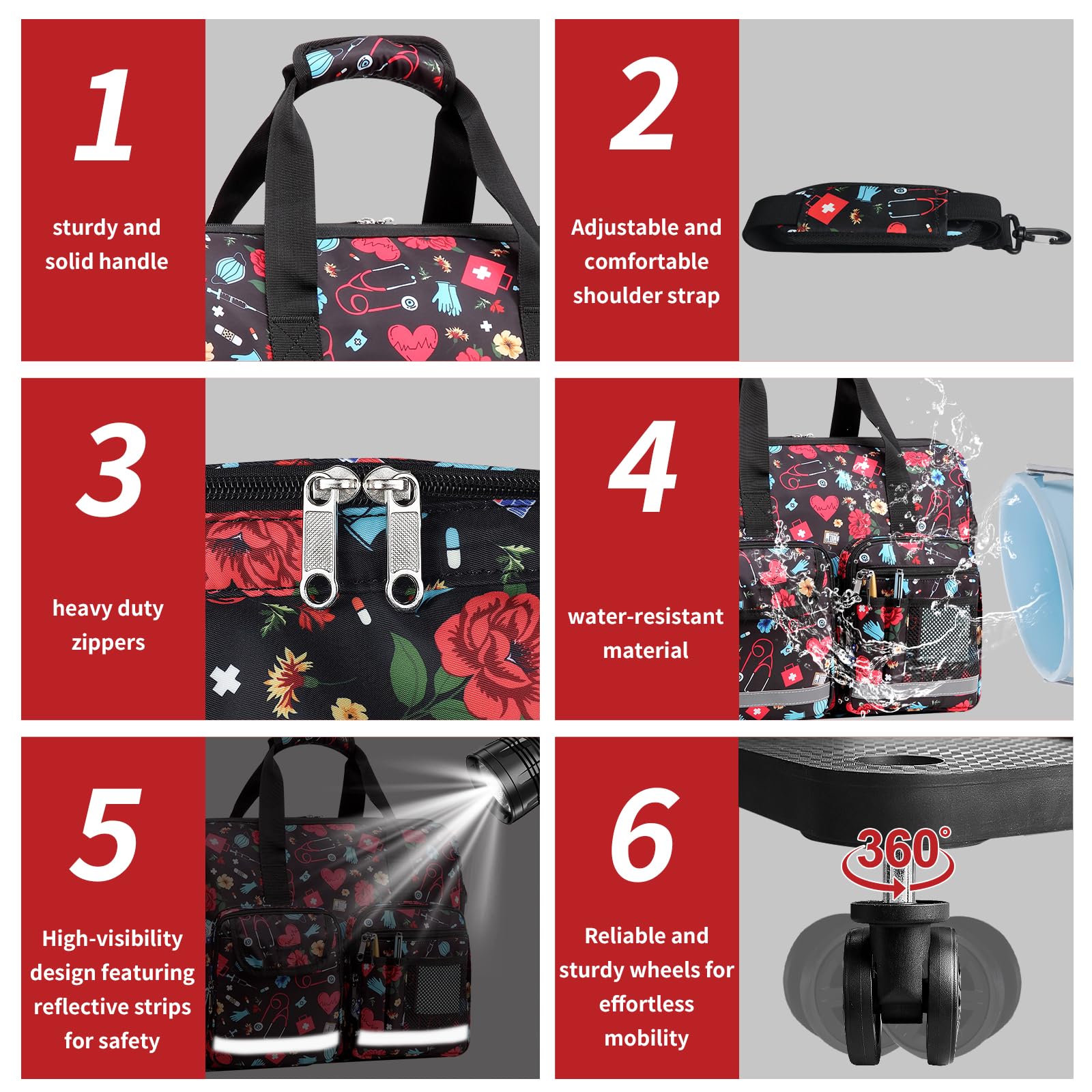 Rolling Medical Duffle Bag for Nurses - Large Wheeled Nursing School & Clinical Essentials Organizer - Perfect for Home Health Care, CNA, EMT, EMS & Physicians (Ideal for Hospital Shifts, Travel & Healthcare Professionals)